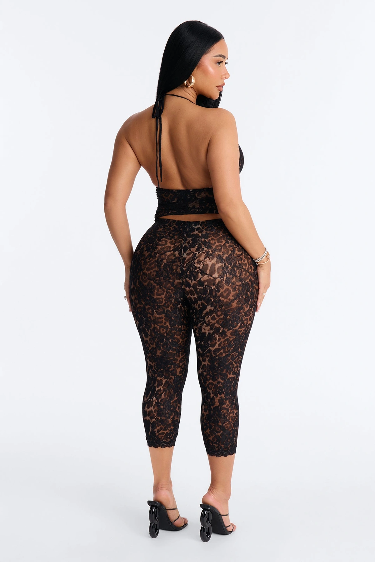 Leora Laced Leopard Capri Set - Black/combo — Preto/combinação