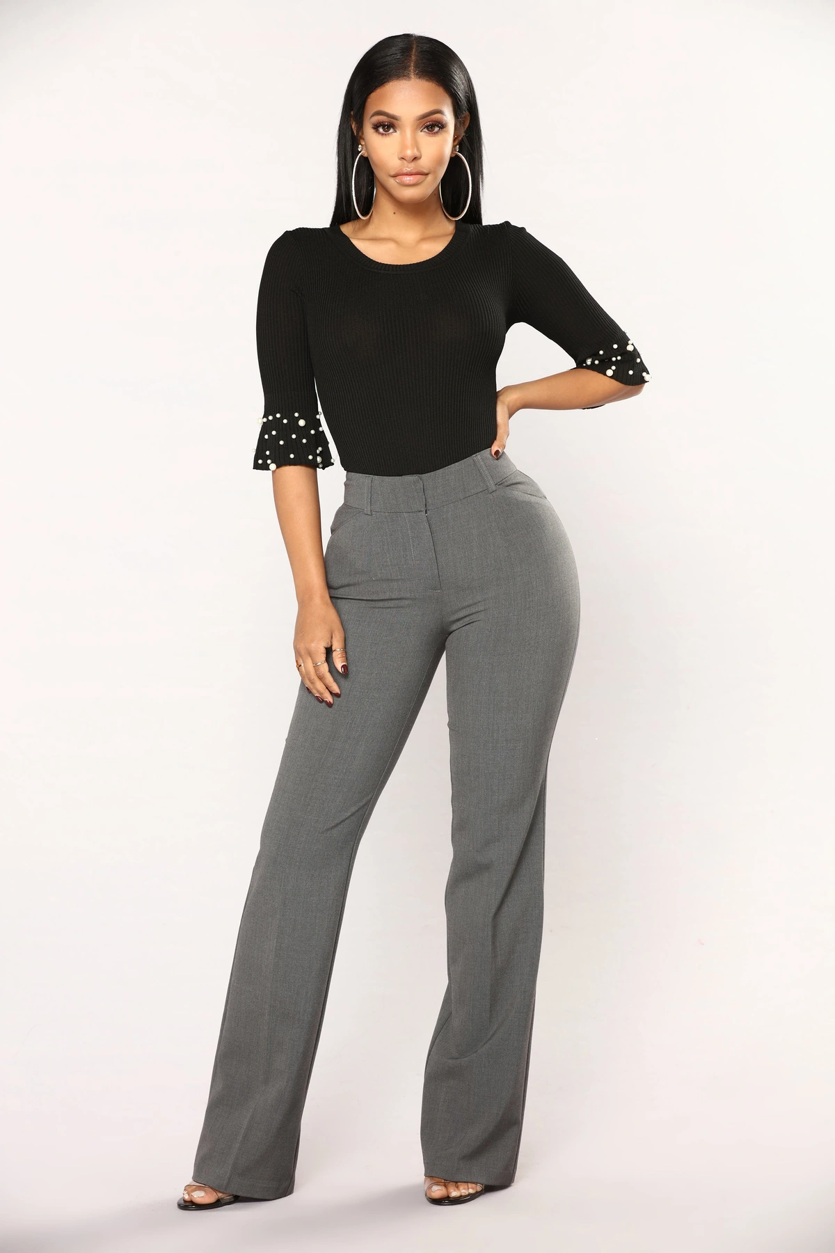 Tasha Dressy High Rise Pants - Charcoal — Cinzento-escuro