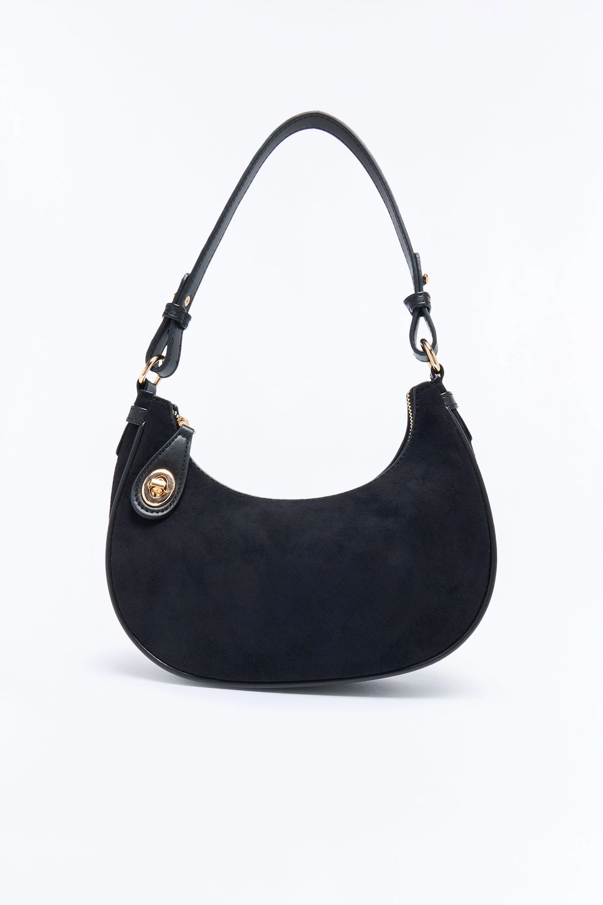 Walking In Confidence Faux Suede Shoulder Handbag - Black — Preto