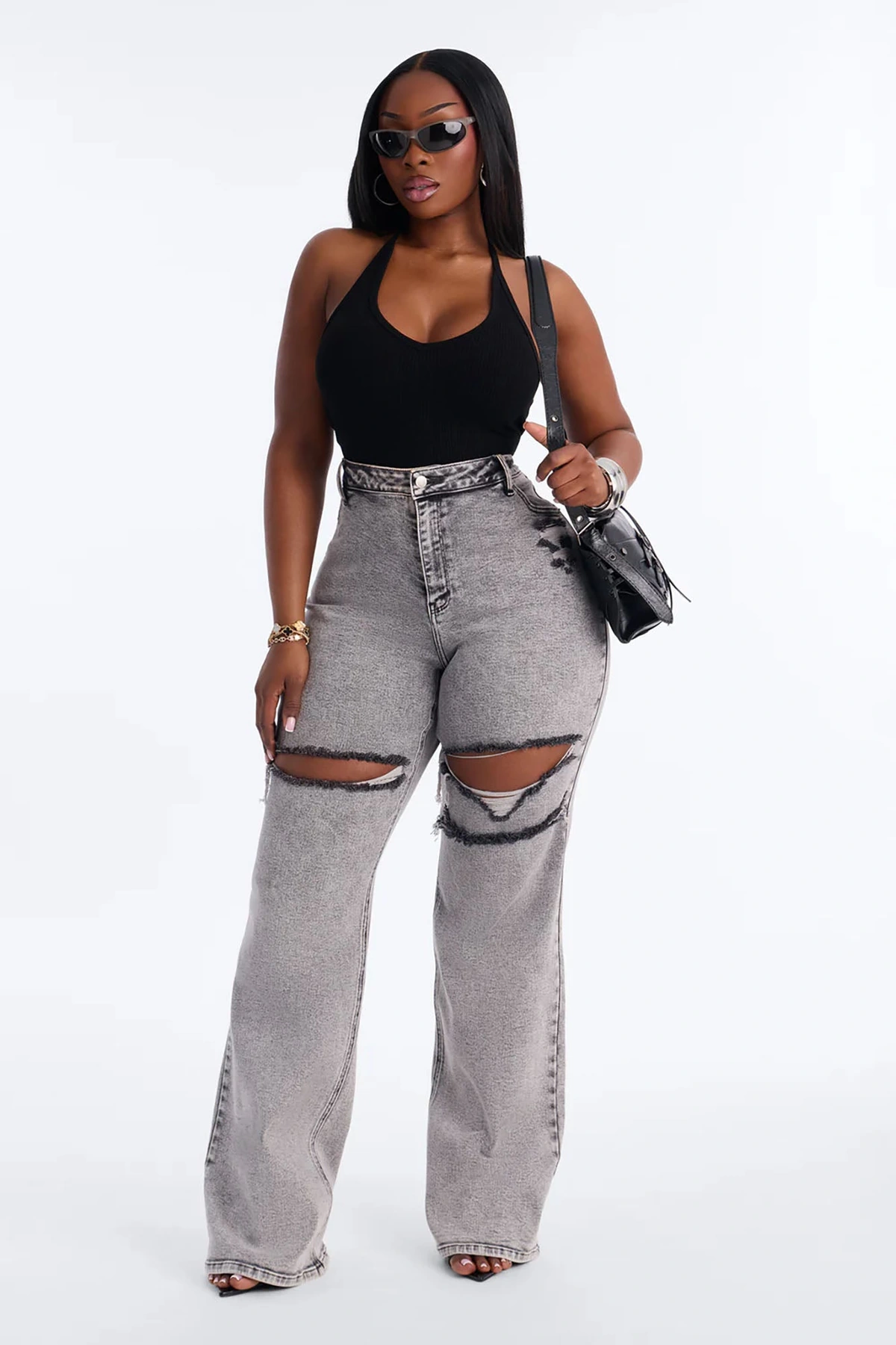 Tall Remi Ripped Stretch Baggy Jeans - Grey — Cinzento