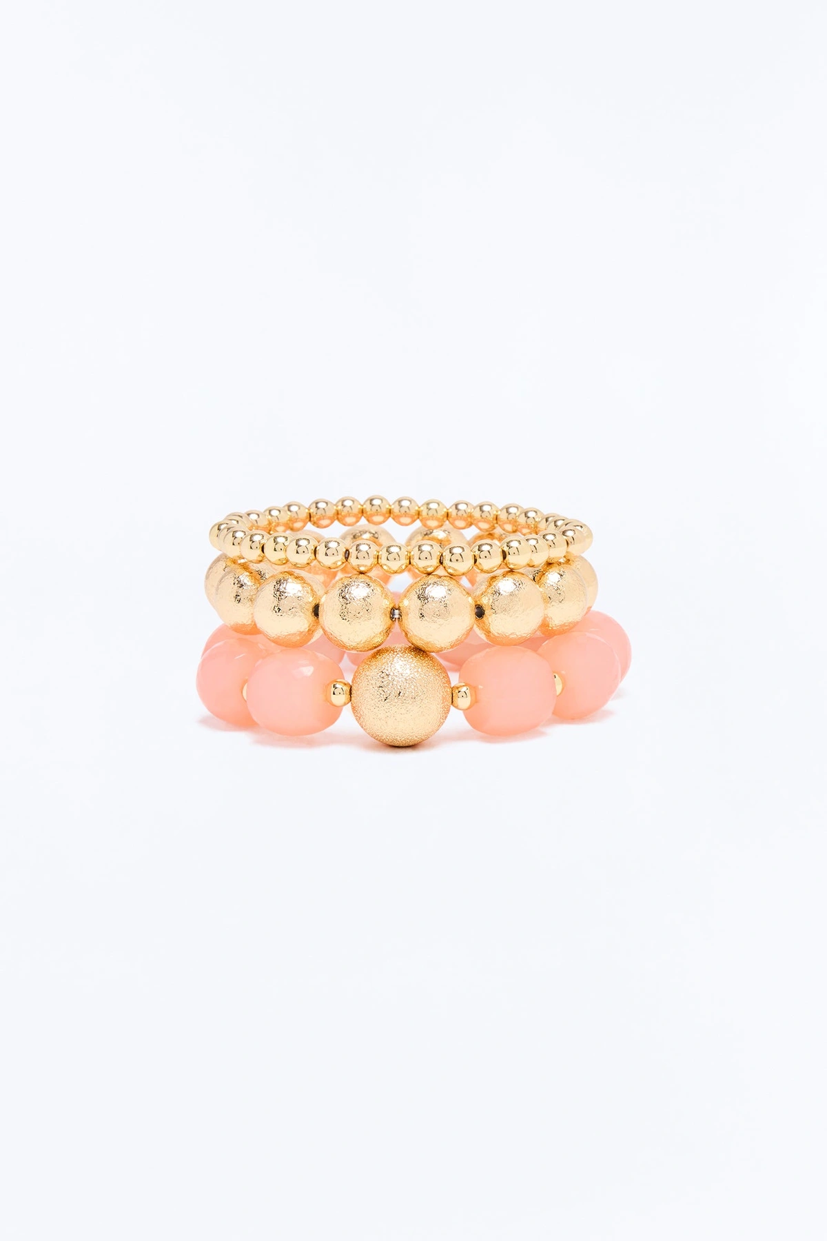 Always With Me Beaded 3 Piece Bracelet Set - Gold/Pink — Dourado/Rosa