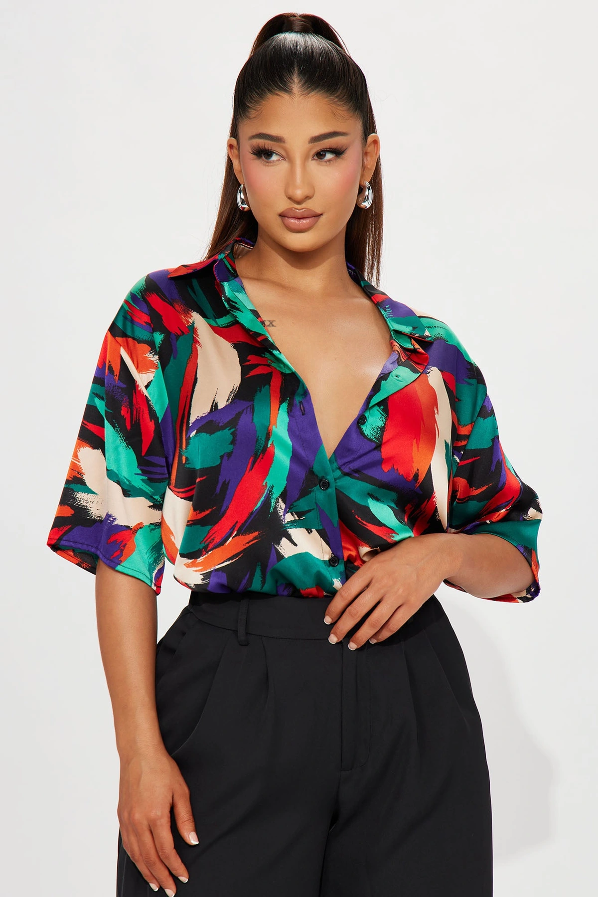 Aruba Satin Shirt - Multi Color — Multicolor