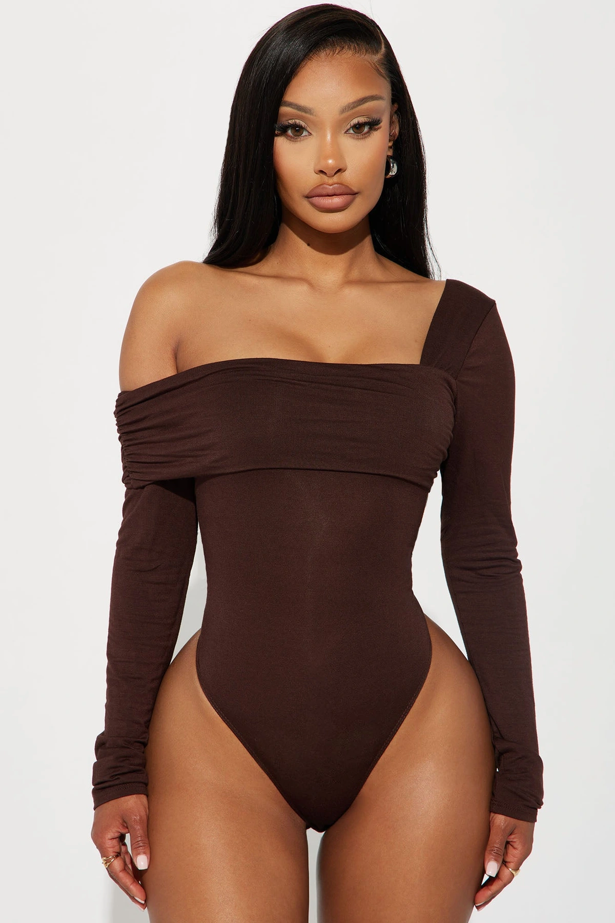 Gia One Shoulder Bodysuit - Brown — Castanho