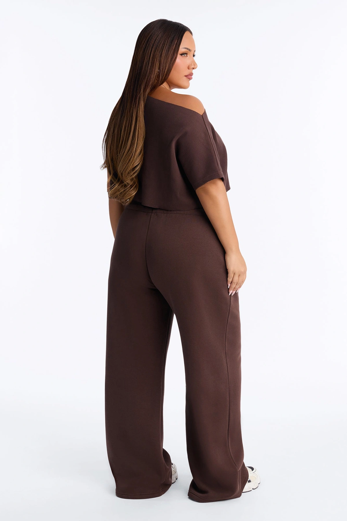 Mila Off Shoulder Top And Sweatpant Set - Chocolate — Chocolate