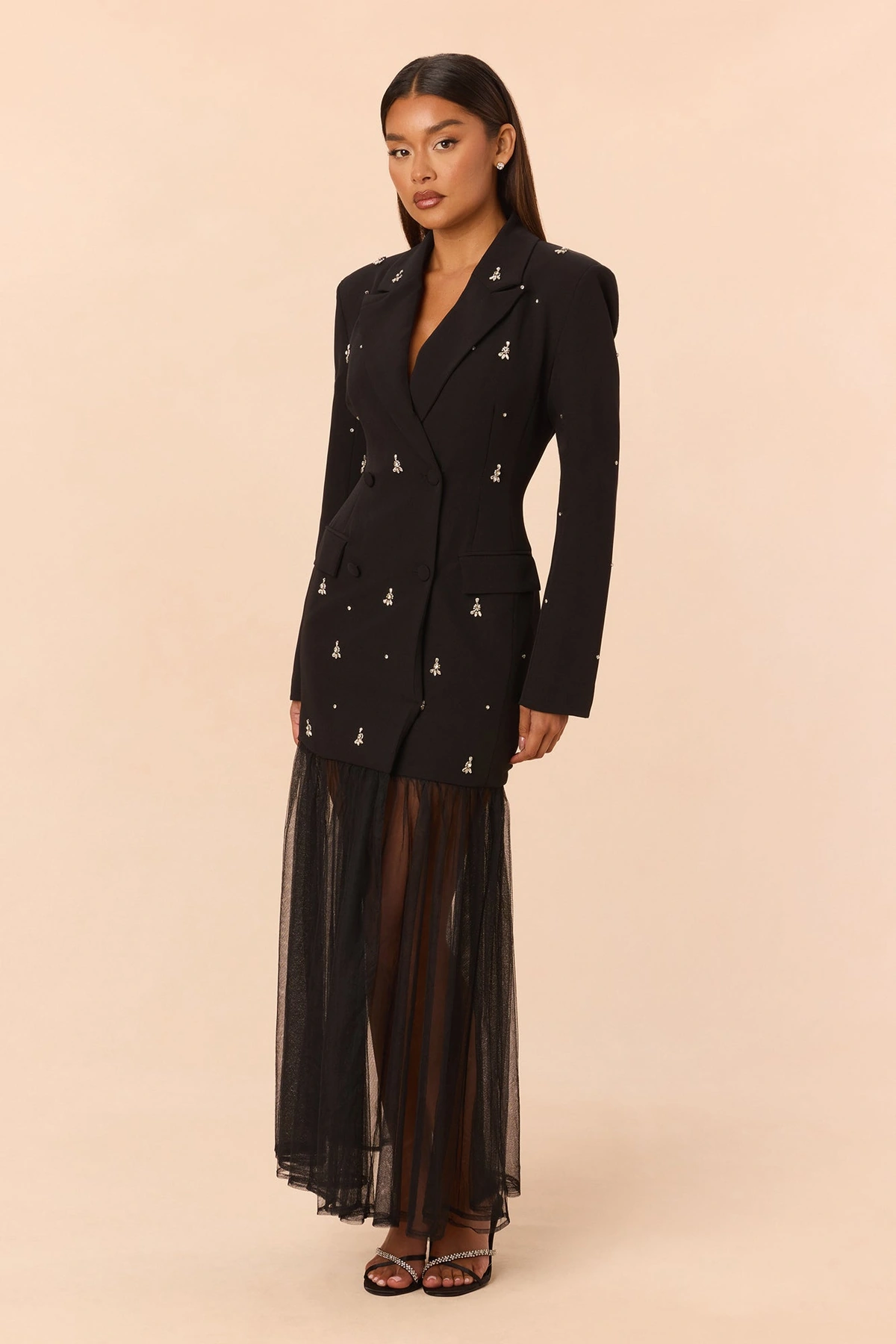 So Drama Embellished Blazer Maxi Dress - Black — Preto