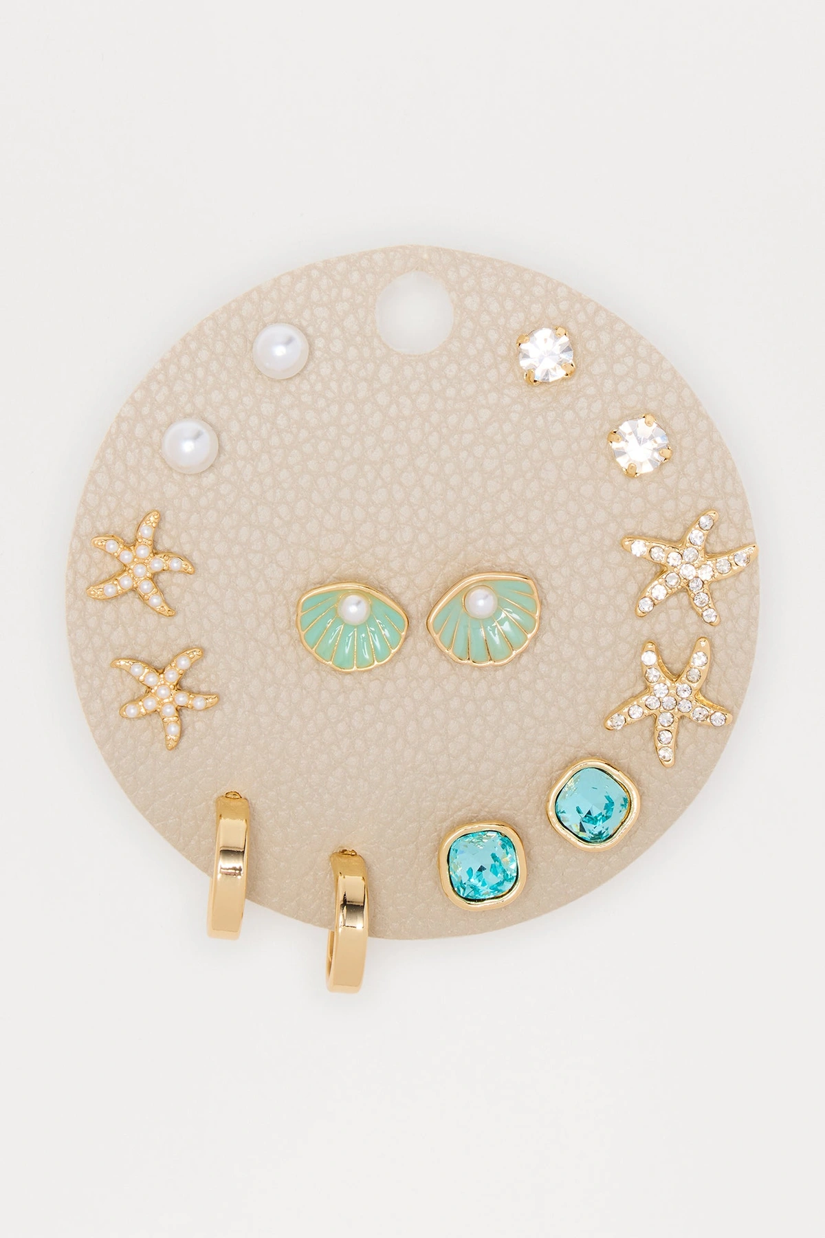 Tropical Babe Pearls & Starfish 7 Pair Multi Earring Set - Gold/combo — Dourado/combinação