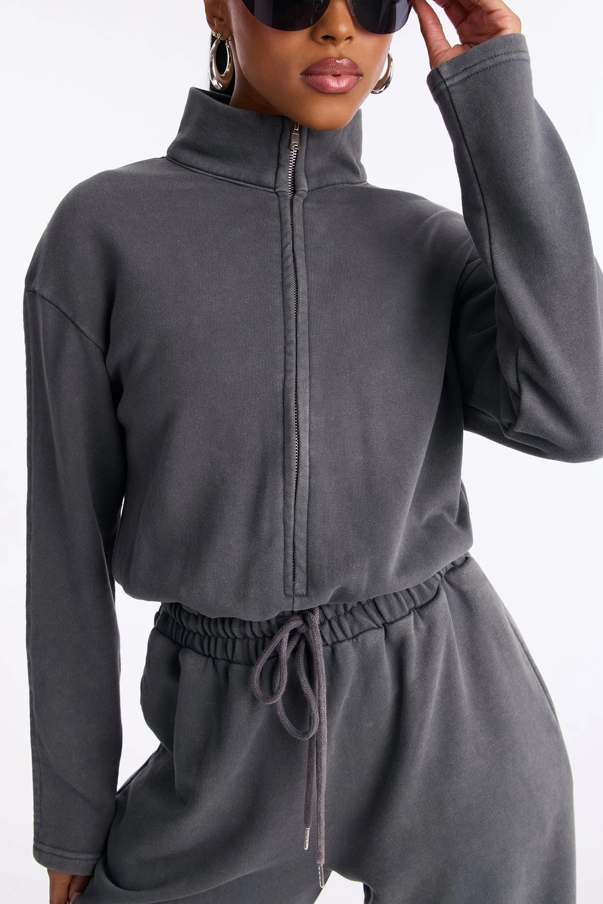 Busy Schedule Washed French Terry Jumpsuit - Charcoal — Cinzento-escuro