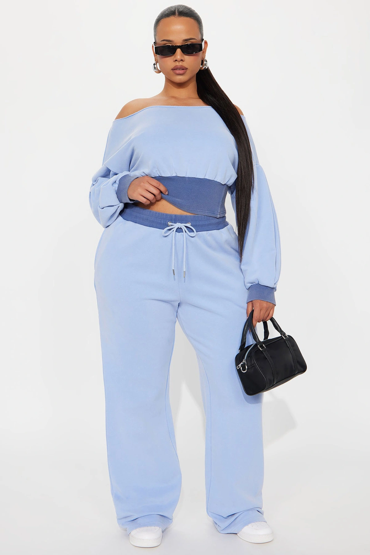 Come Find Me Washed Fleece Mix Pant Set - Periwinkle — Periwinkle