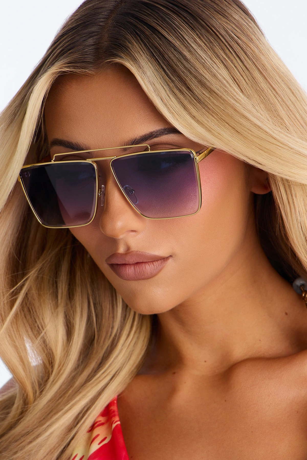 Taking My Chances Sunglasses - Gold/Blue — Dourado/Azul