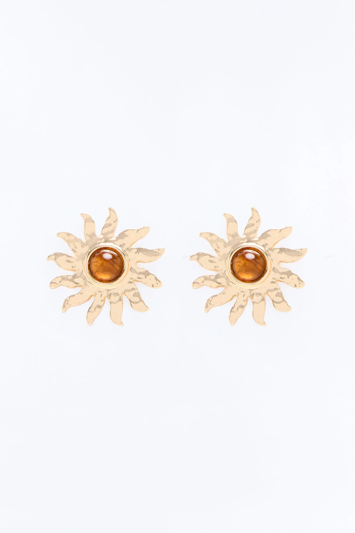 Golden Sun Jeweled Stud Earrings - Gold/Brown — Dourado/Castanho