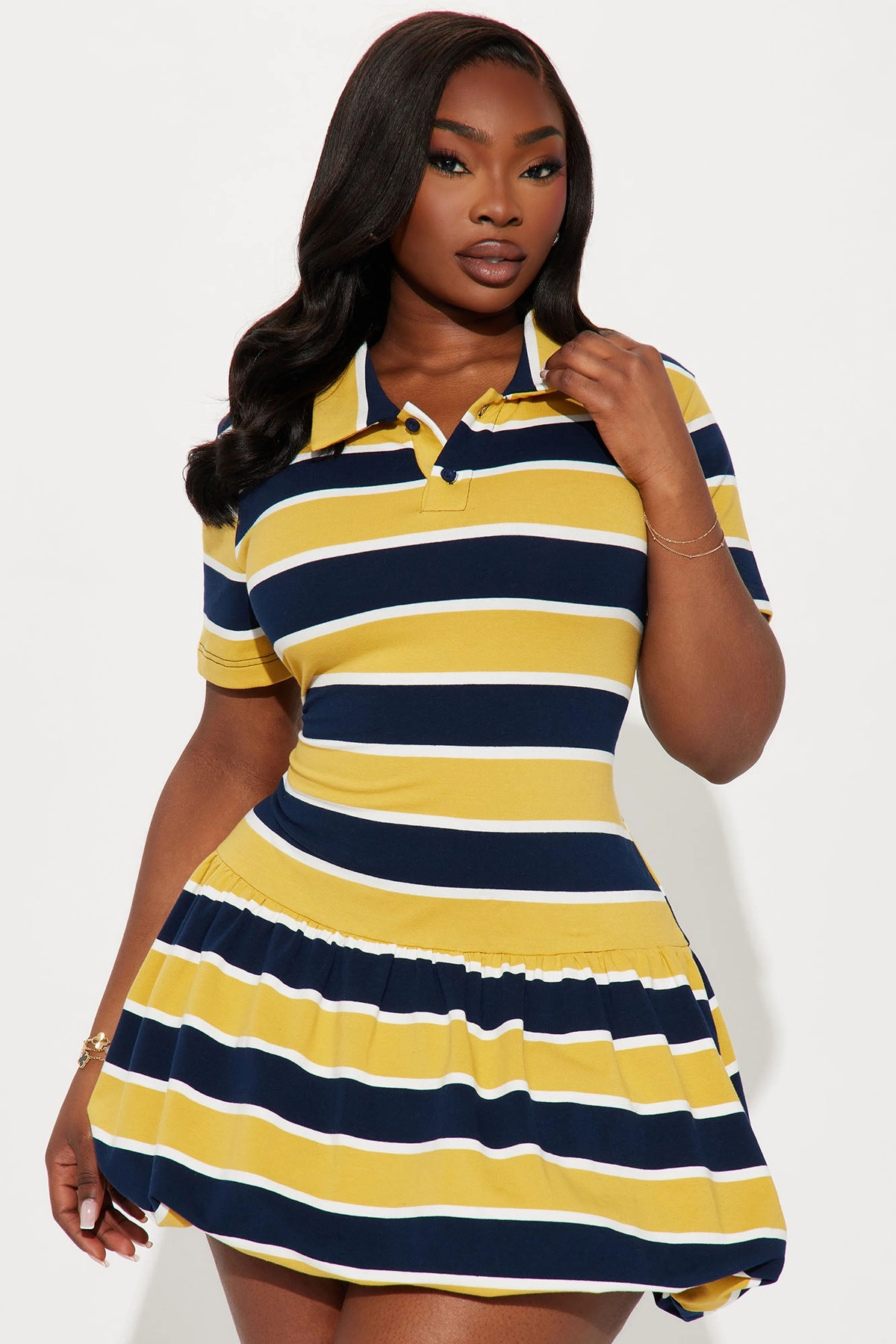 Hayes Striped Bubble Micro Mini Dress - Yellow/combo — Amarelo/combinação