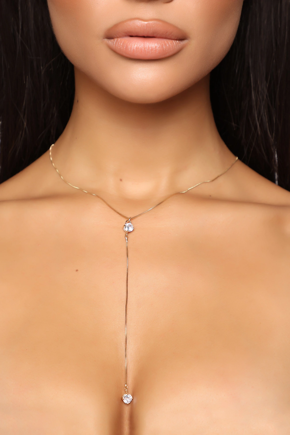 Clear As Day Lariat Necklace - Gold/Clear — Dourado/Clear