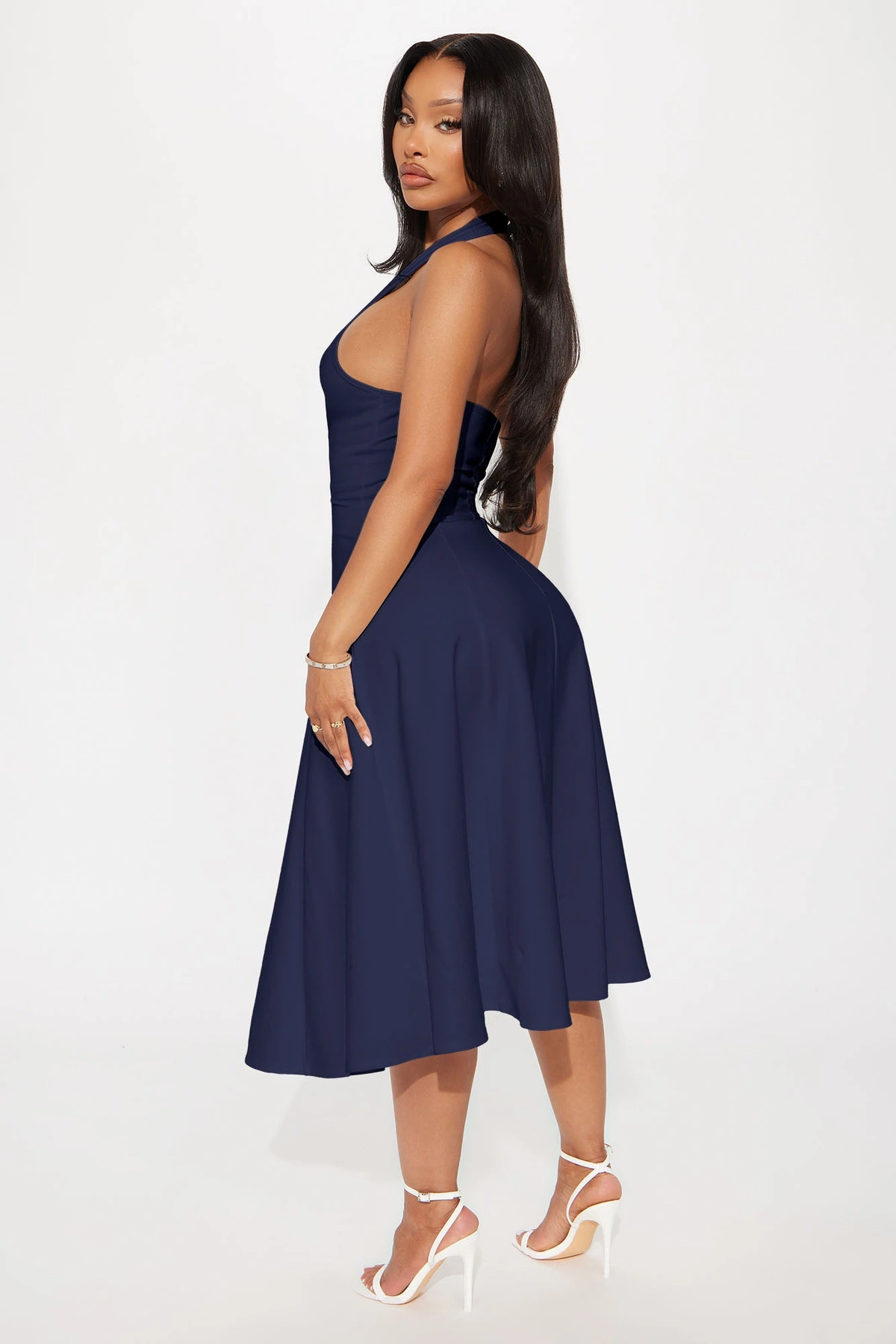 Mabel Ponte Midi Dress - Navy — Azul-marinho