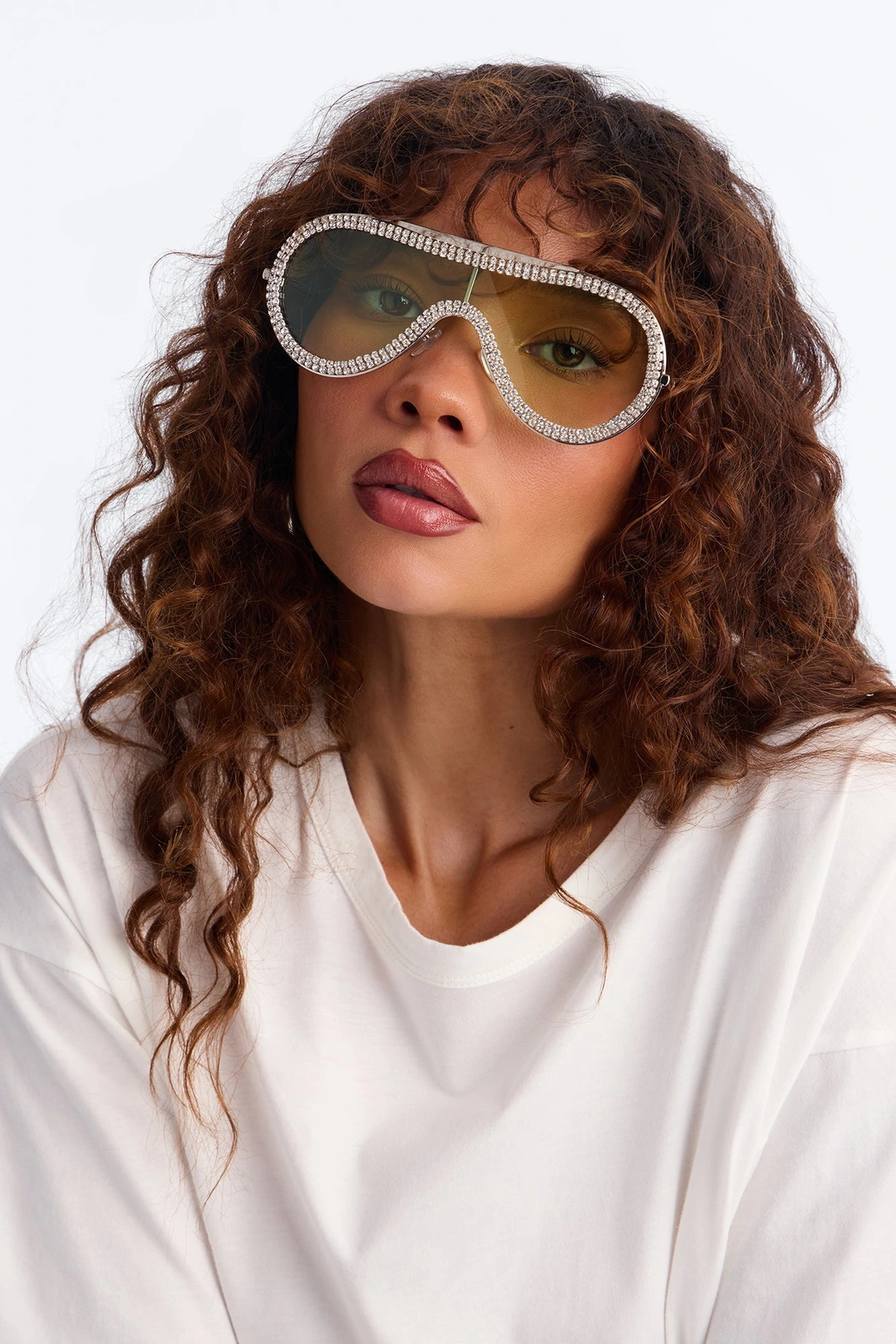 Rhinestone Rock Star Sunglasses - Silver/Yellow — Prateado/Amarelo
