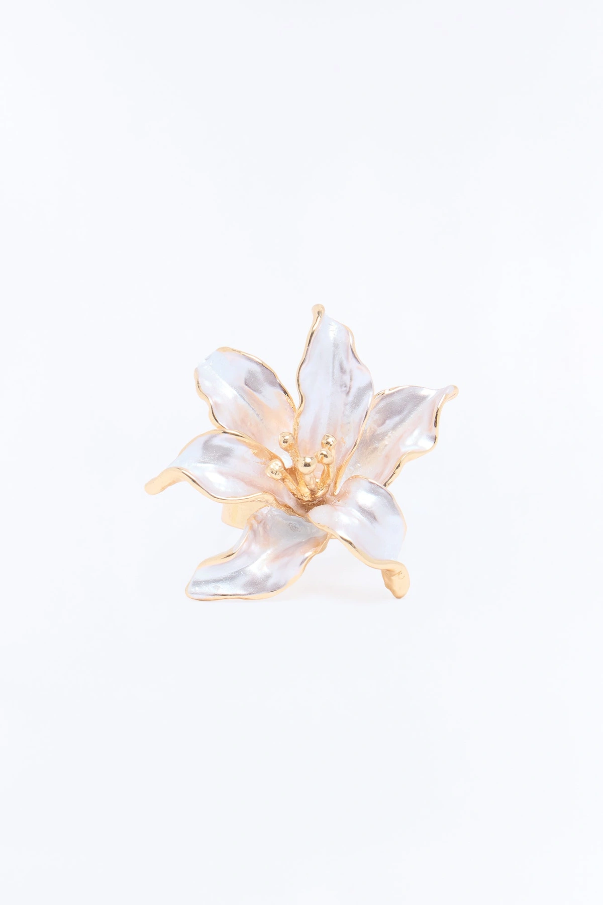 One Of A Kind Flower Ring - White/Gold — Branco/Dourado