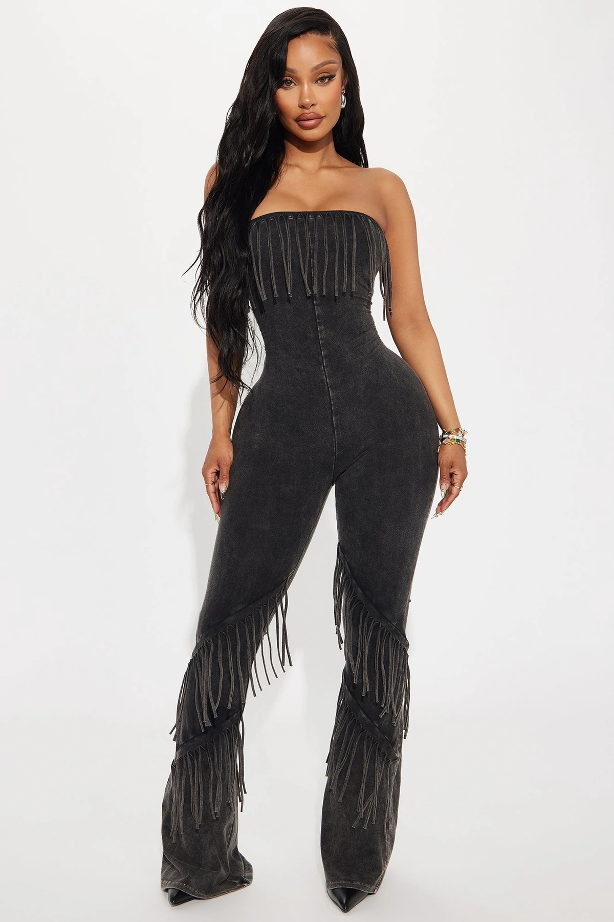 Good Times Fringed Jumpsuit - Charcoal — Cinzento-escuro