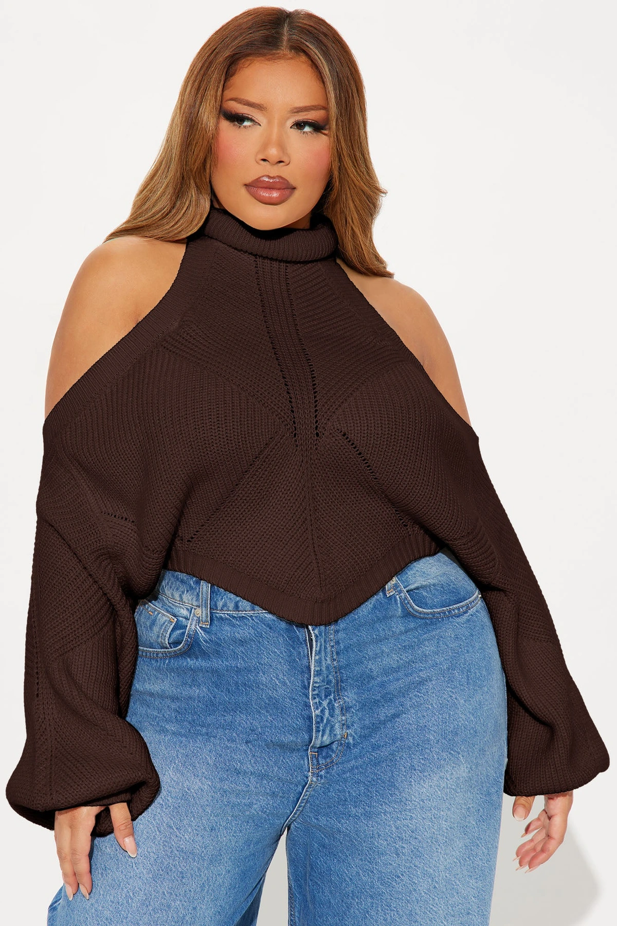 Karasi Cold Shoulder Sweater - Chocolate — Chocolate