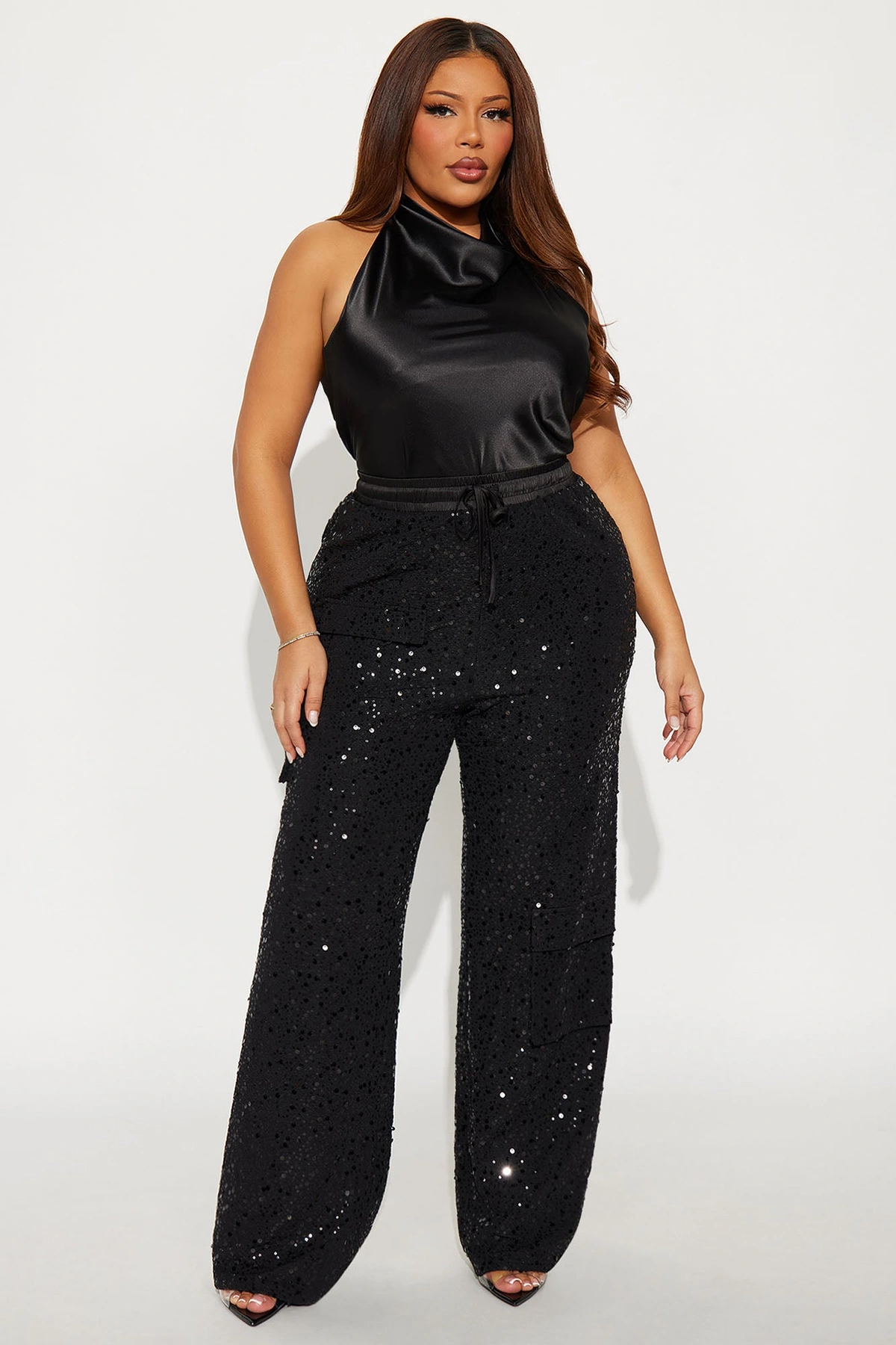 Cheer Up Sequin Cargo Pant - Black — Preto