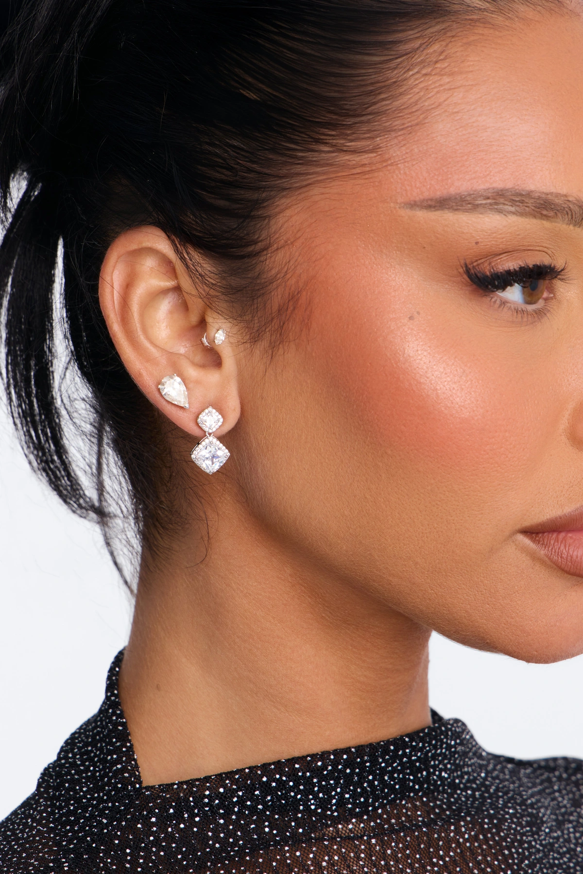 Cubic Zirconia Spark Stud Earrings - Silver — Prateado