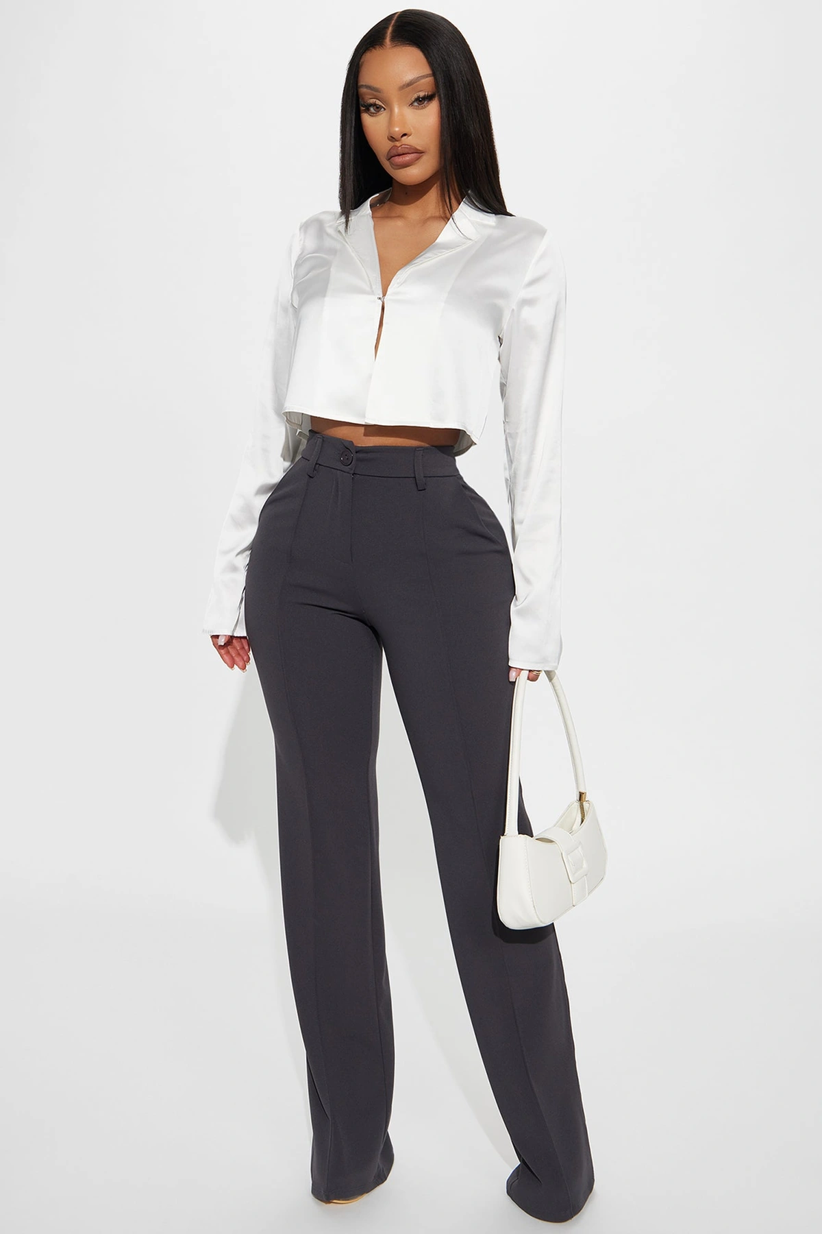 Heidi Wide Leg Trouser Pant - Charcoal — Cinzento-escuro