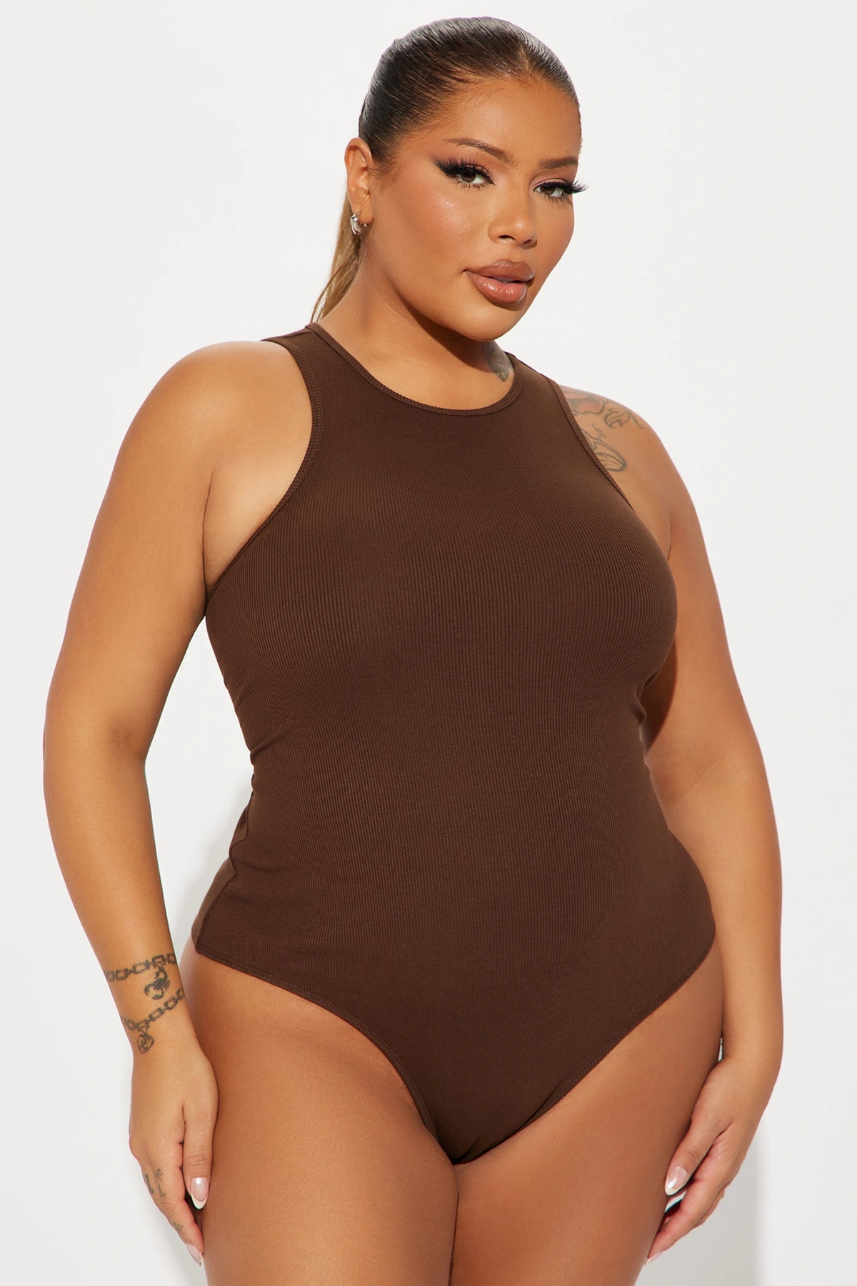 Model Attitude Racerback Bodysuit - Chocolate — Chocolate