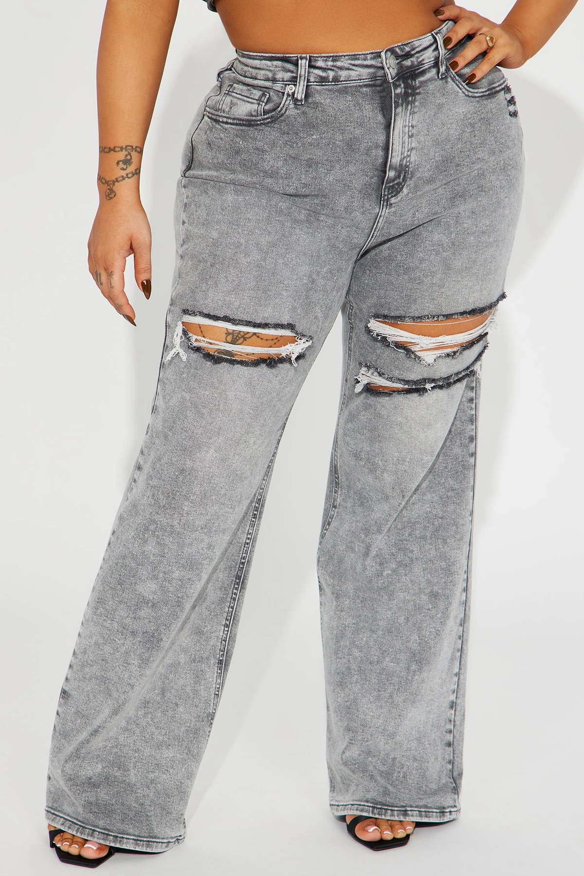 Remi Ripped Stretch Baggy Jeans - Grey — Cinzento