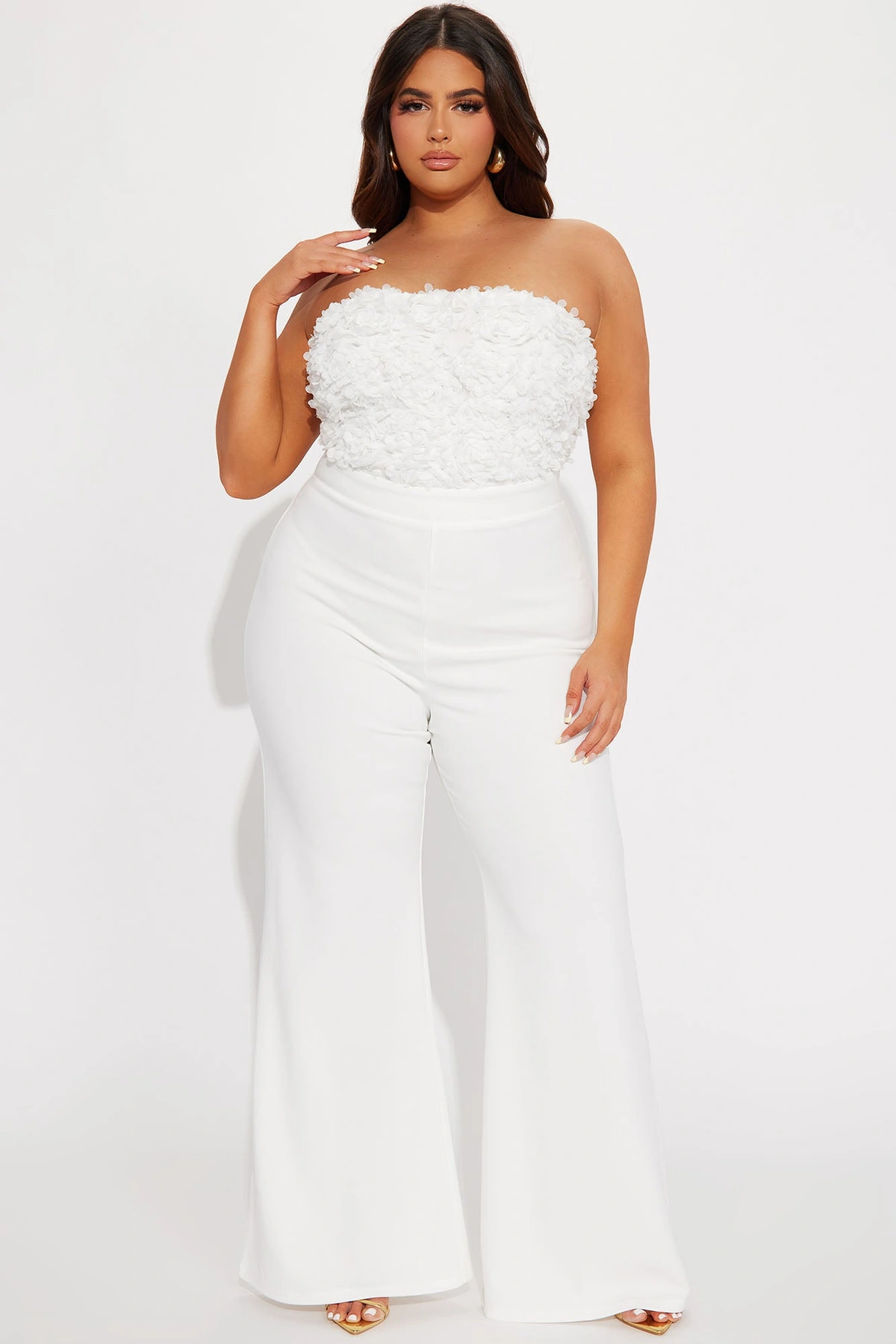 Diana 3D Floral Jumpsuit - White — Branco