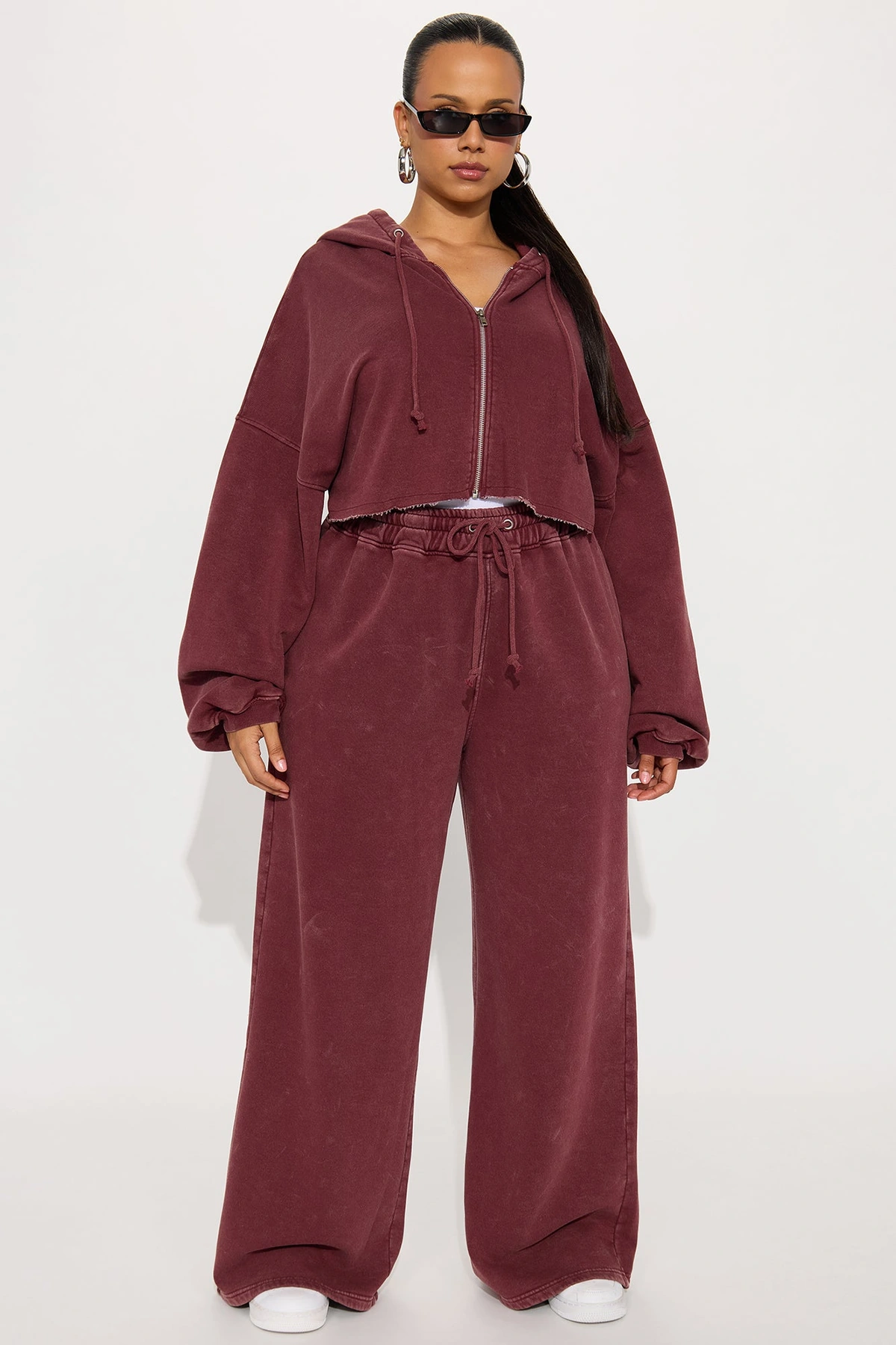 On The Go Fleece Pant Set - Burgundy — Bordô