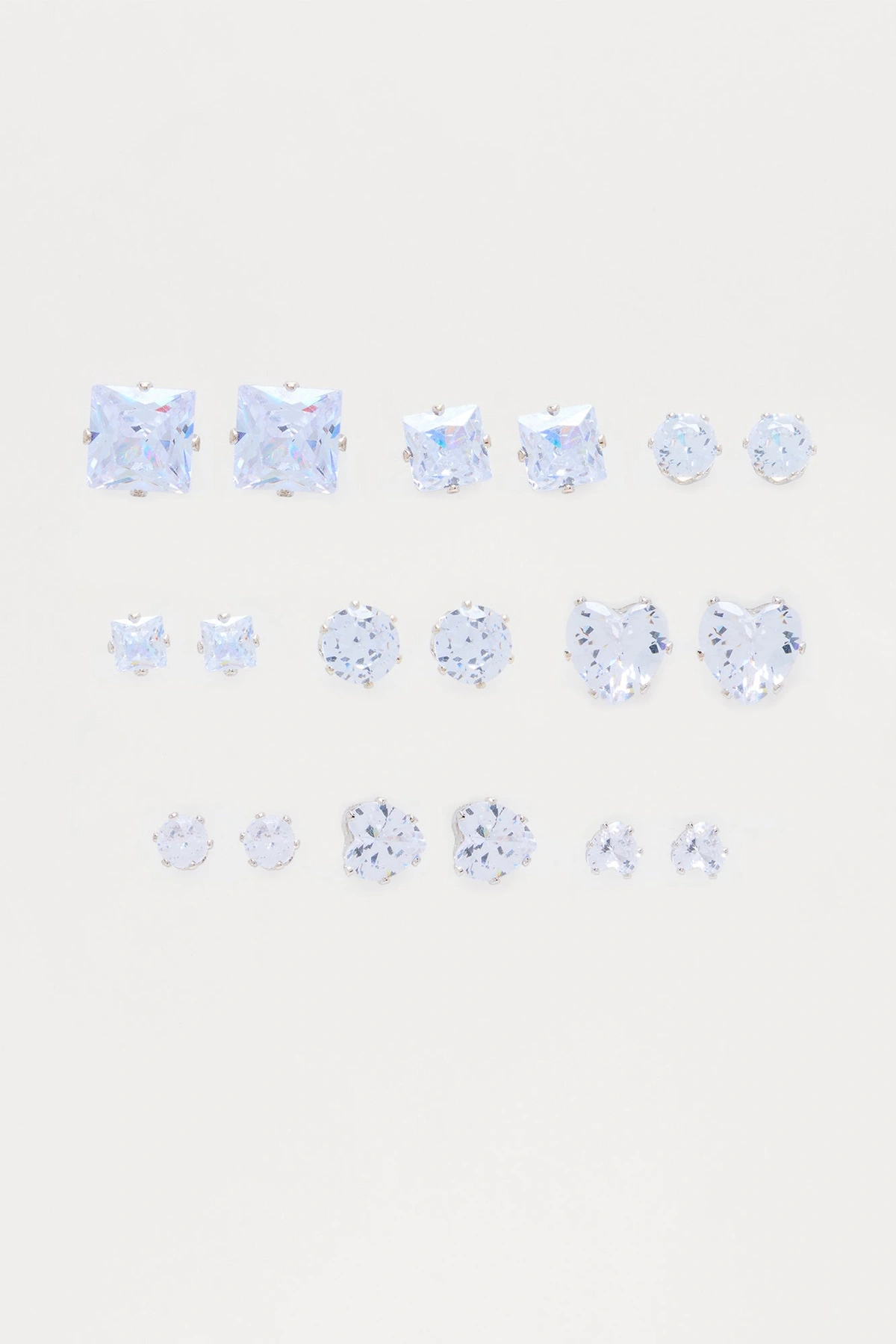 The Classic 9 Pair Rhinestone Stud Earrings - Silver — Prateado