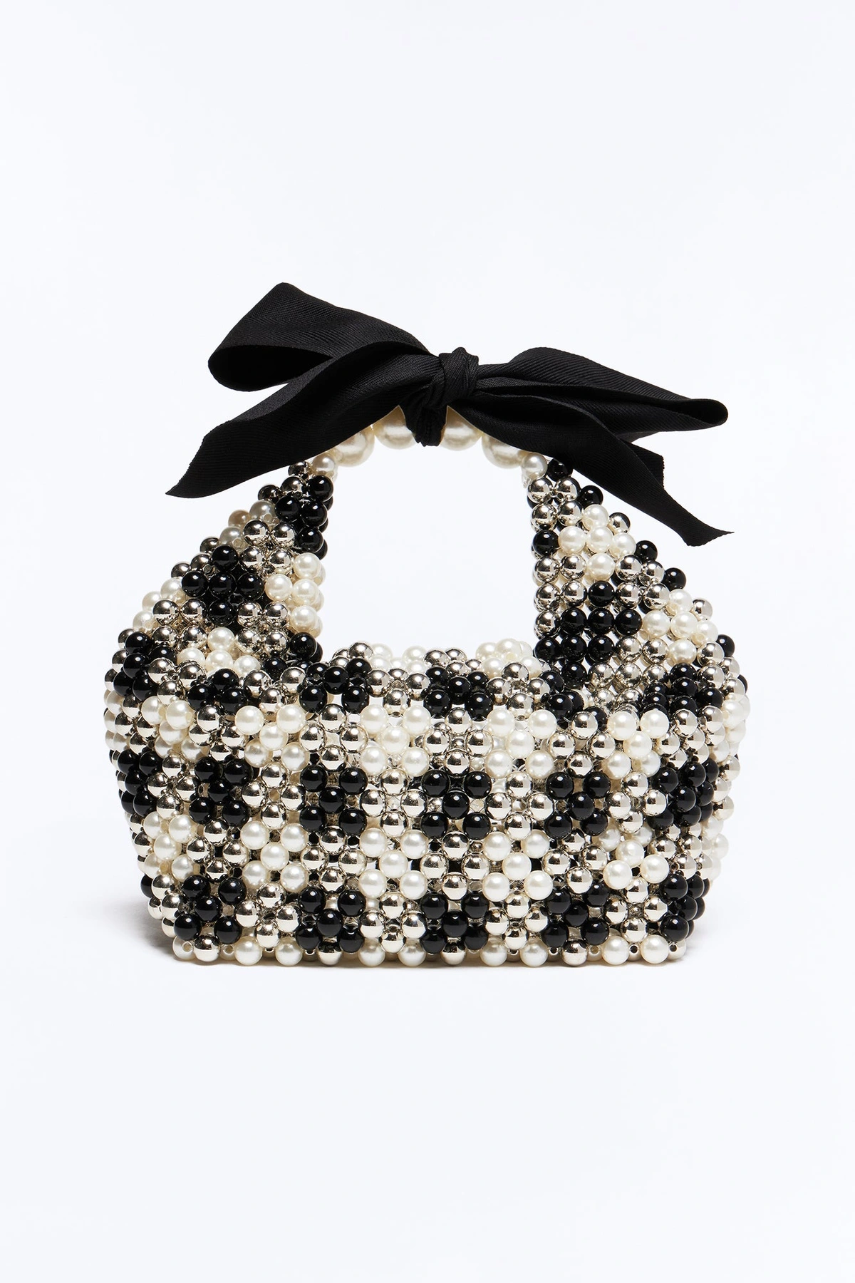 Queen's Gambit Beaded Crossbody Handbag - Black/White — Preto/Branco