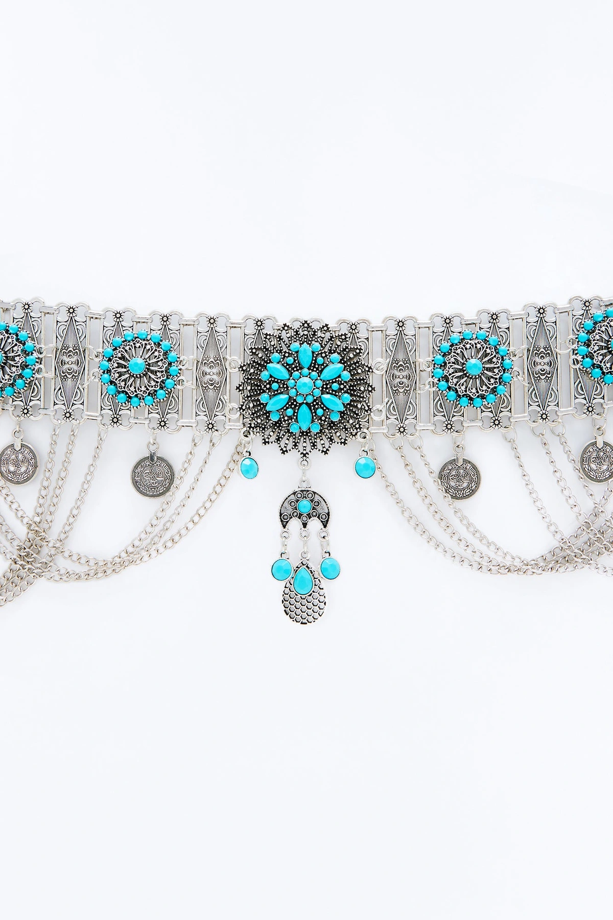 Other Worlds Jeweled Chain Belt - Turquoise — Turquoise