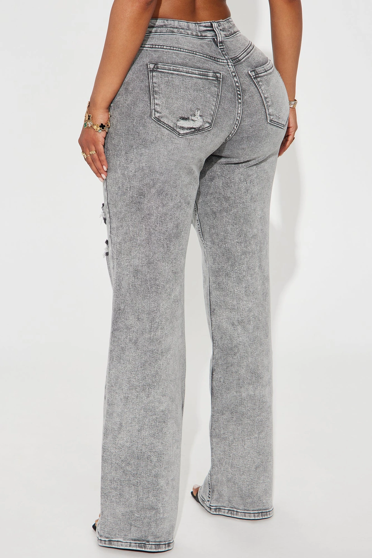 Remi Ripped Stretch Baggy Jeans - Grey — Cinzento