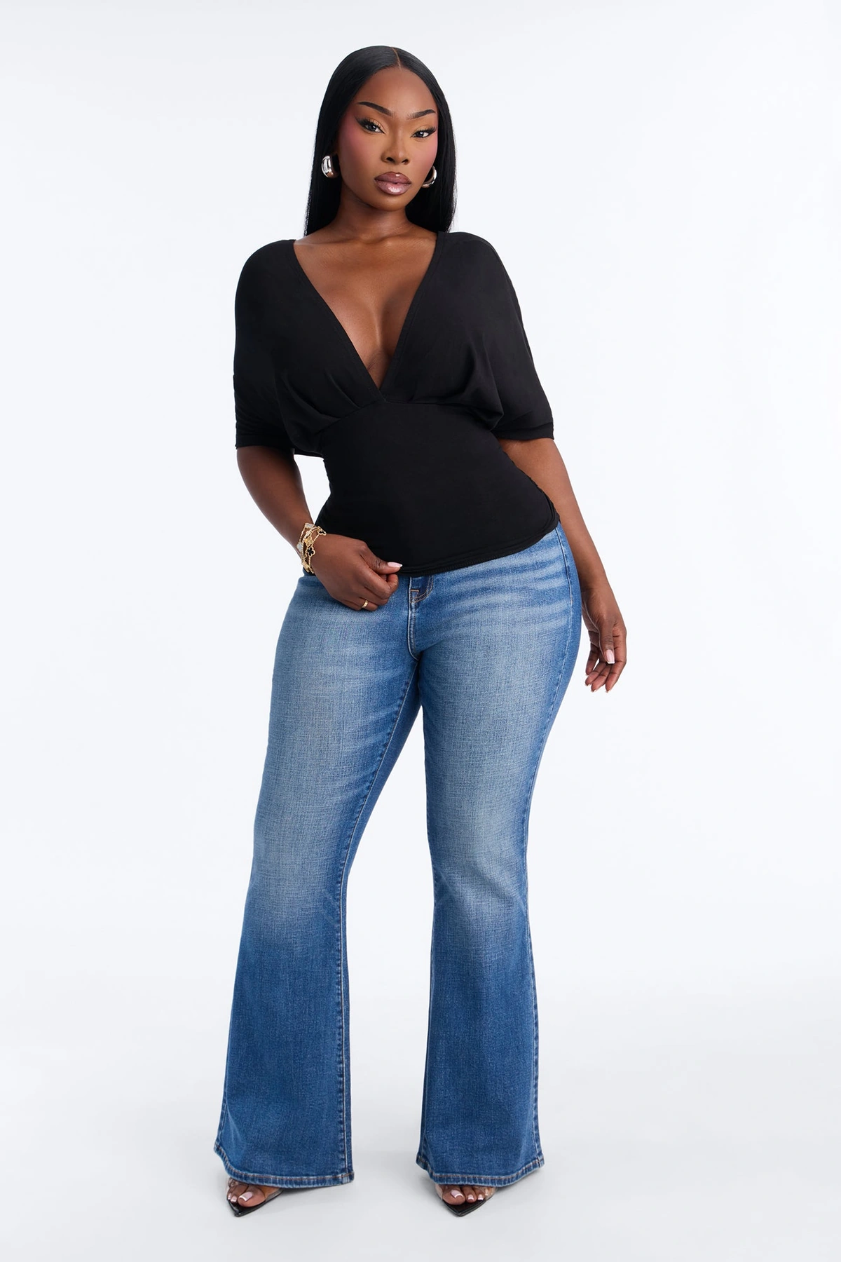 Taylor Cinched Waist Ruched Short Sleeve Top - Black — Preto