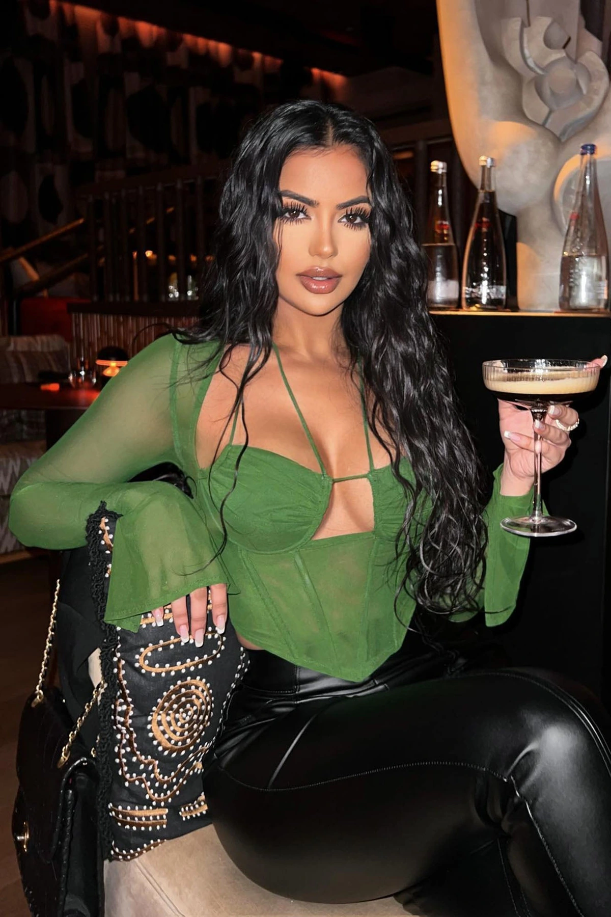 Melanie Mesh Corset Top - Olive — Verde-azeitona