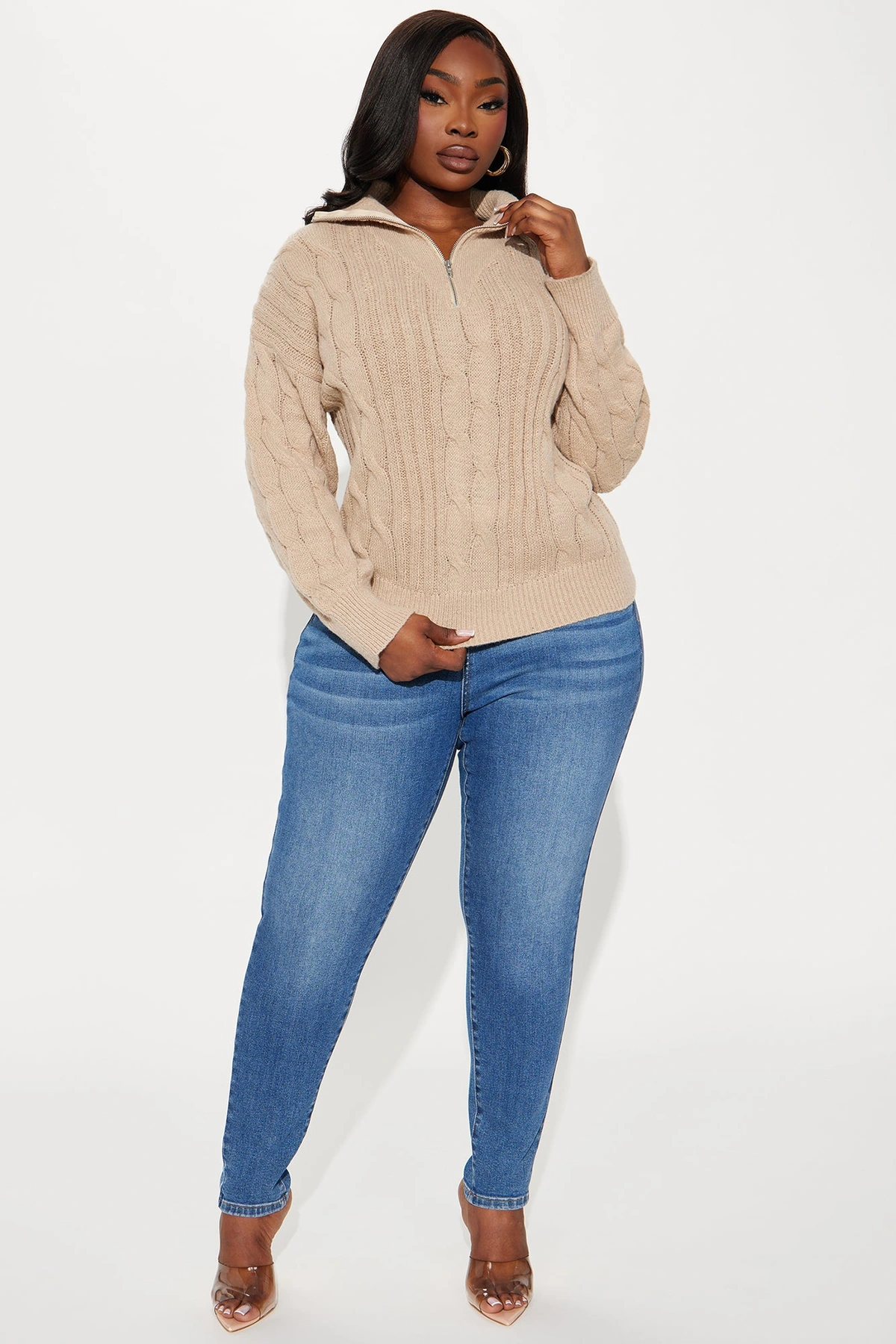 For The Record Quarter Zip Sweater - Taupe — Bege acinzentado