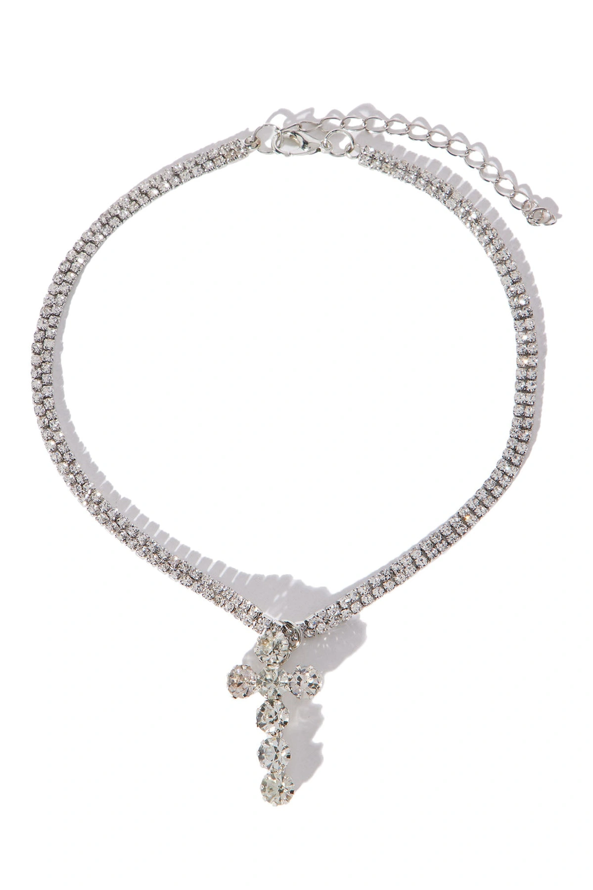 Iced Out Cross Necklace - Silver — Prateado