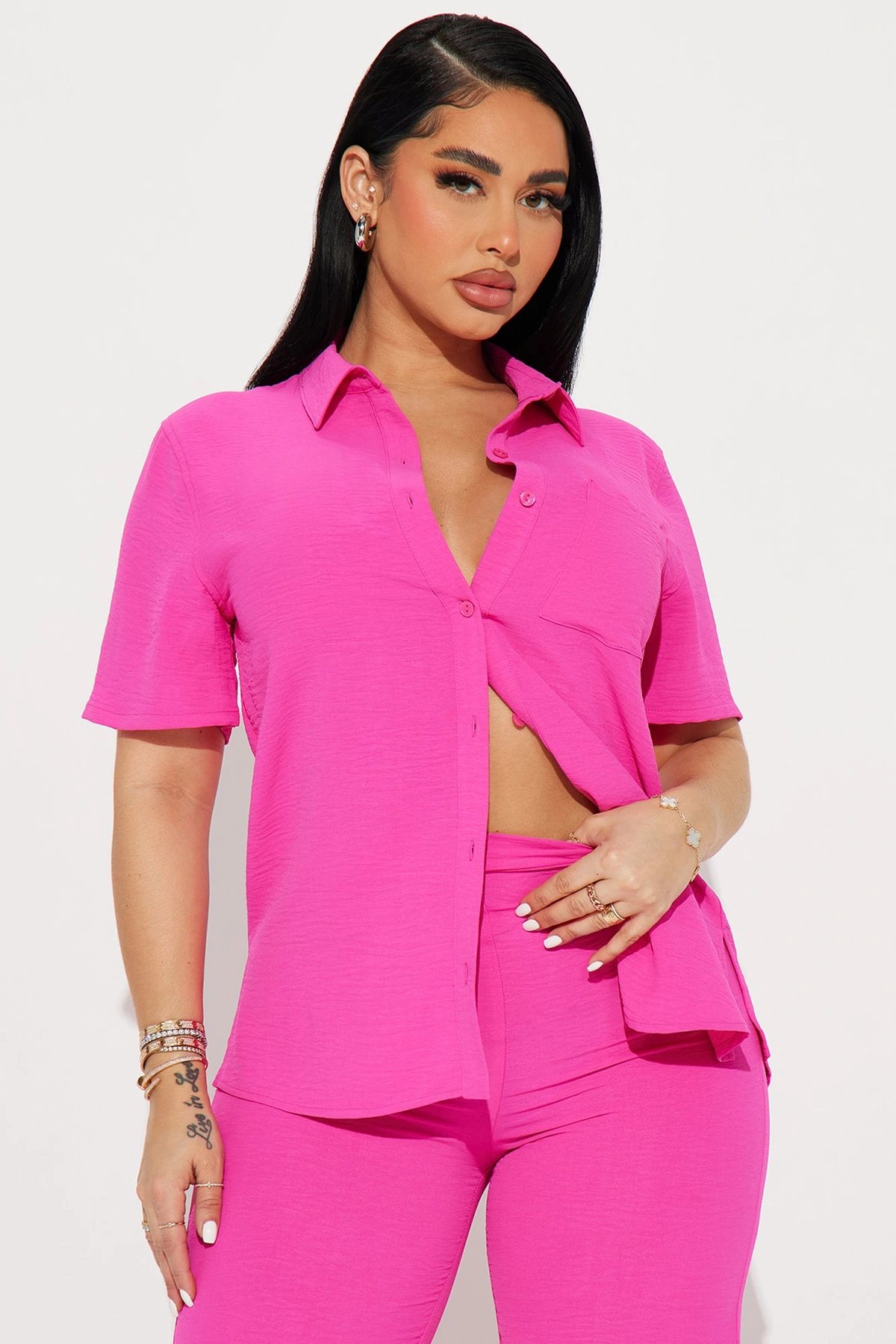 Makenzie Short Sleeve Pant Set - Hot Pink — Hot Rosa