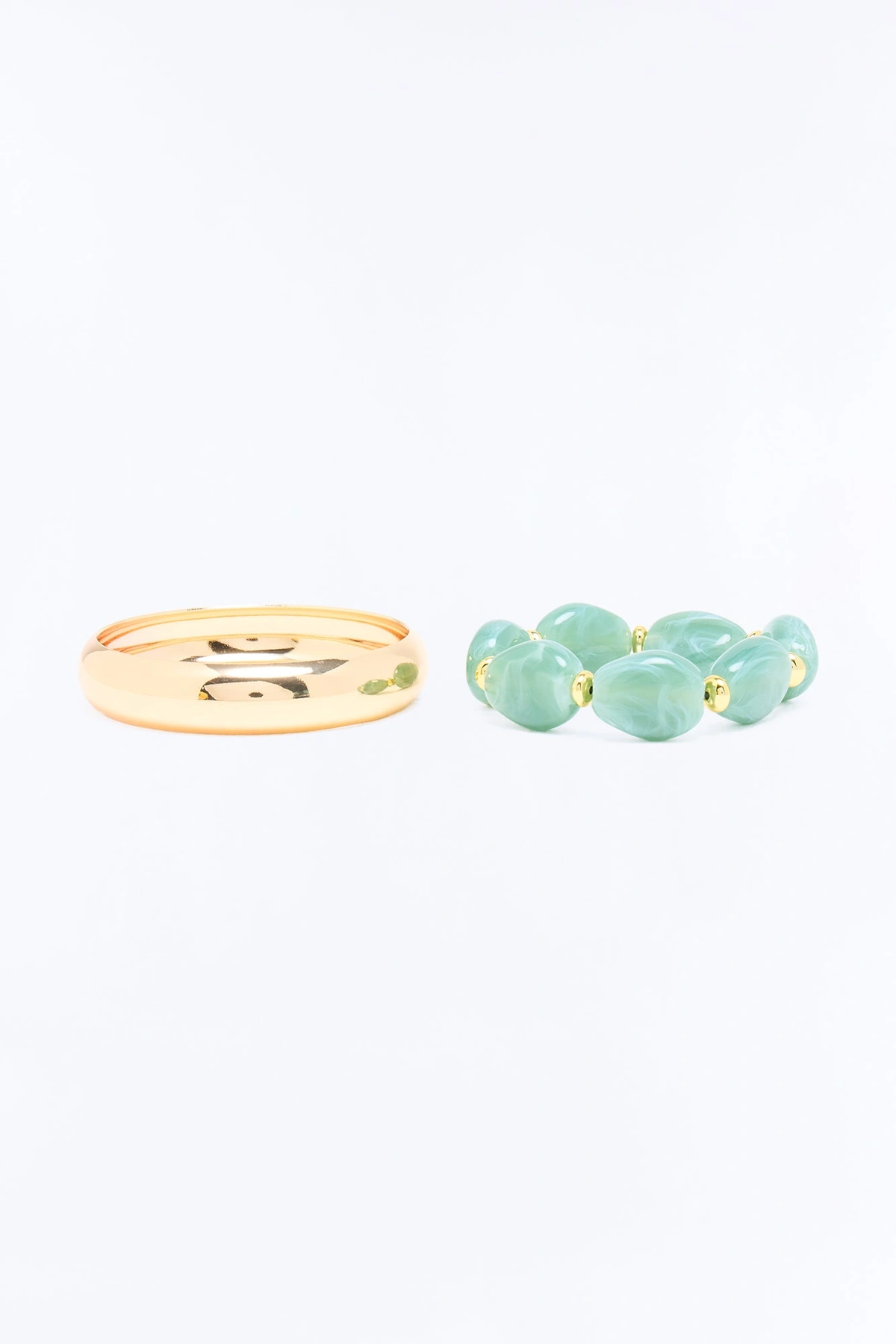 Tropical Cutie 2 Piece Bracelet Set - Gold/Green — Dourado/Verde