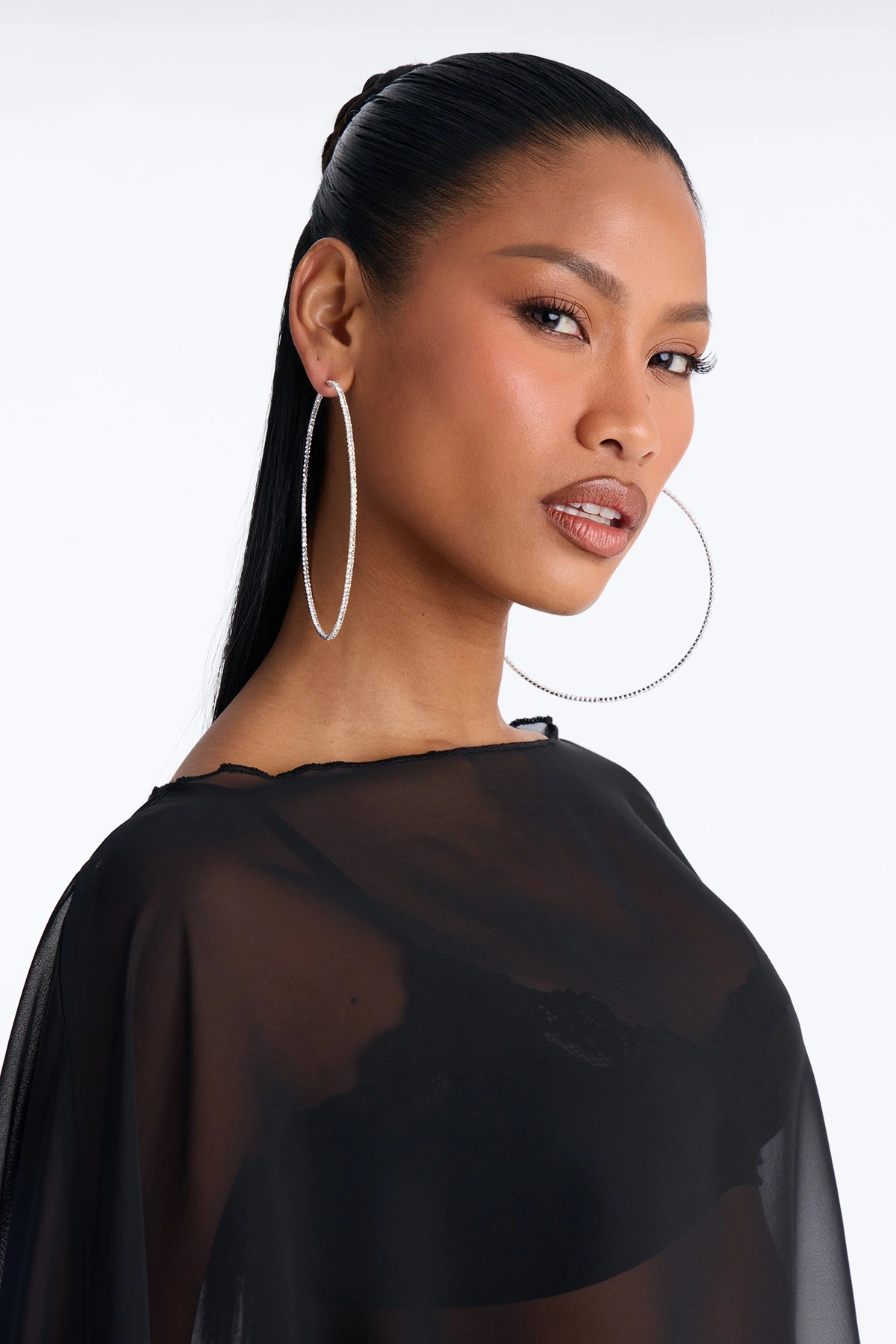 Party On Rhinestone Hoop Earrings - Silver — Prateado
