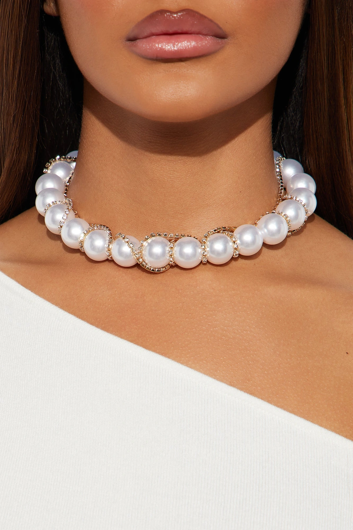 Mixed Signals Pearl Choker - White/combo — Branco/combinação