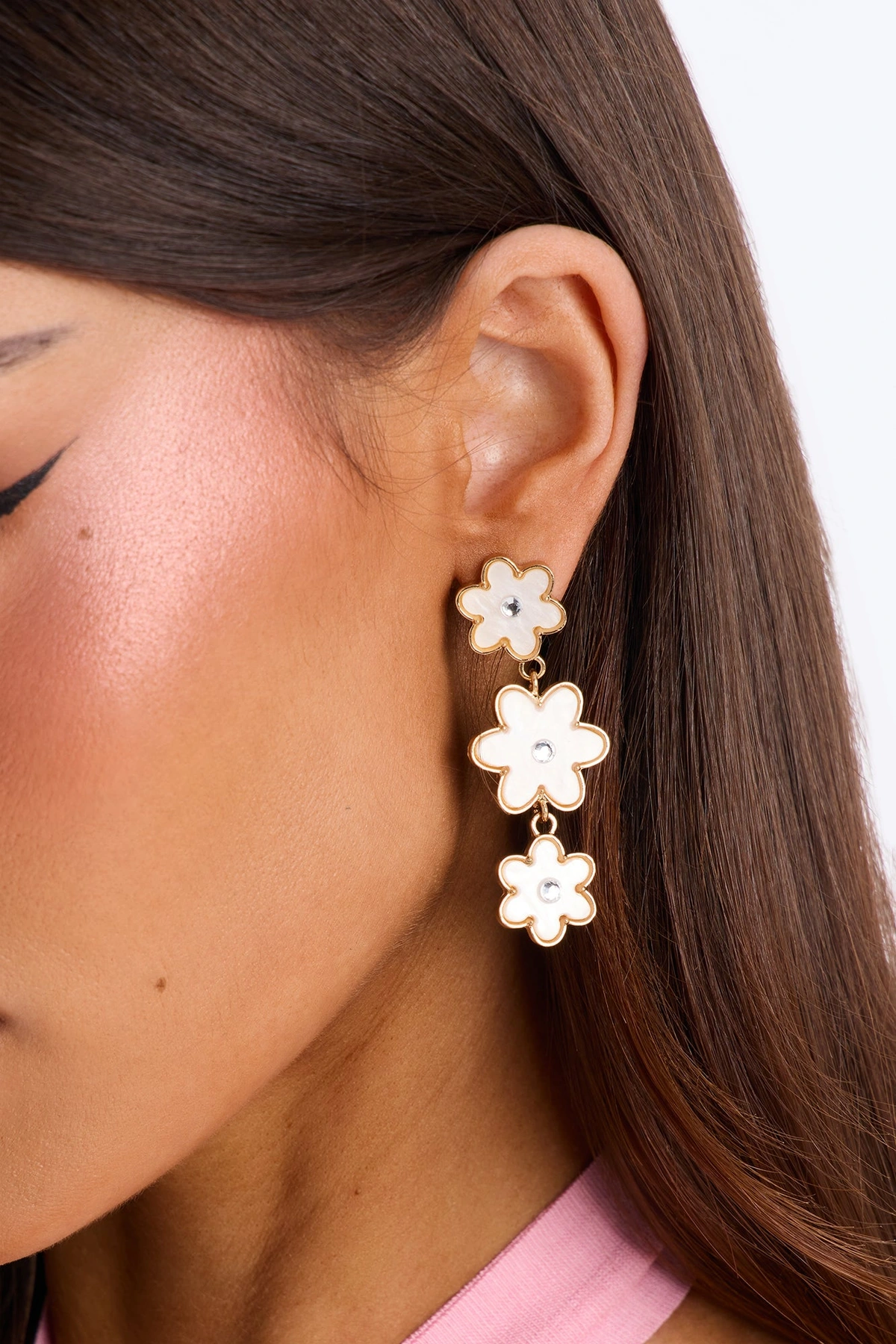 Dropping Daisies Earrings - White/Gold — Branco/Dourado