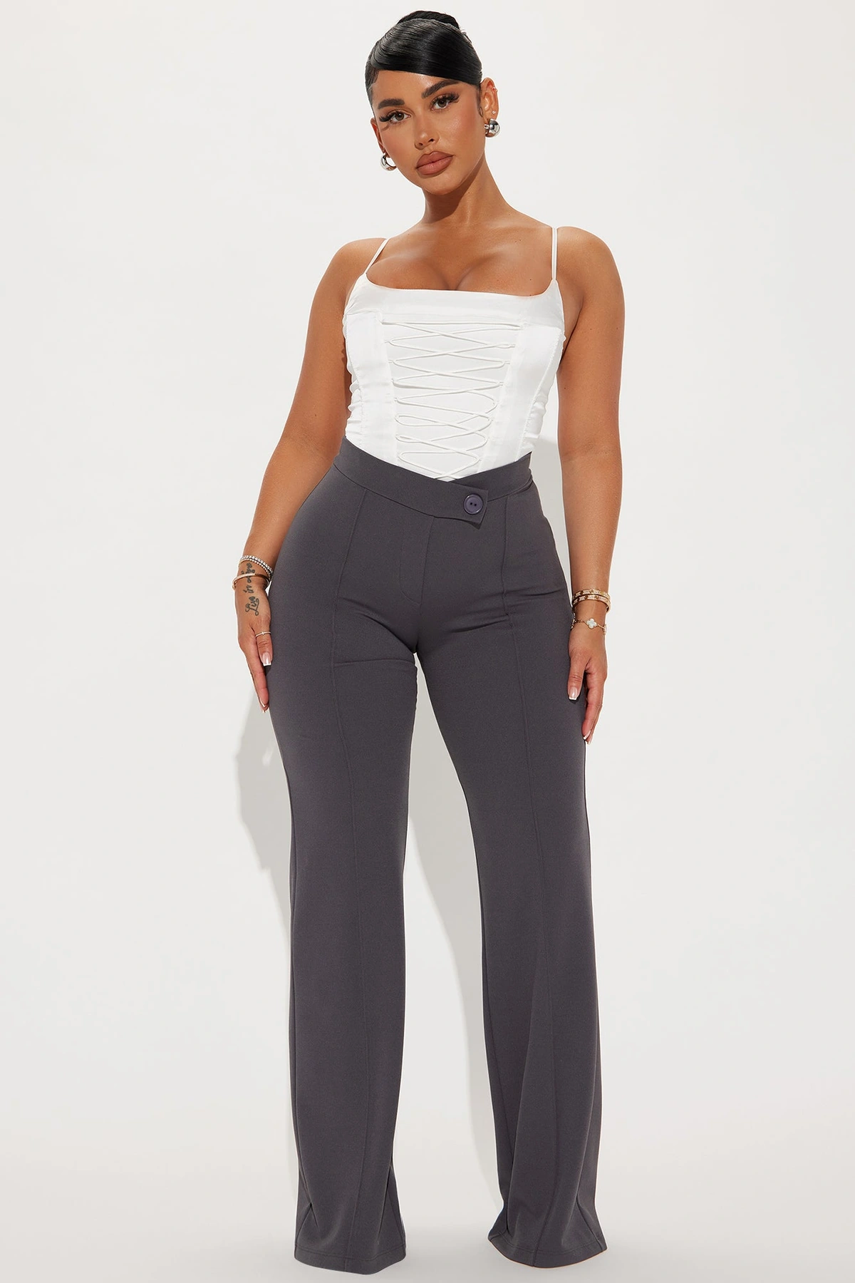 Call It Even Wide Leg Dress Pants - Charcoal — Cinzento-escuro