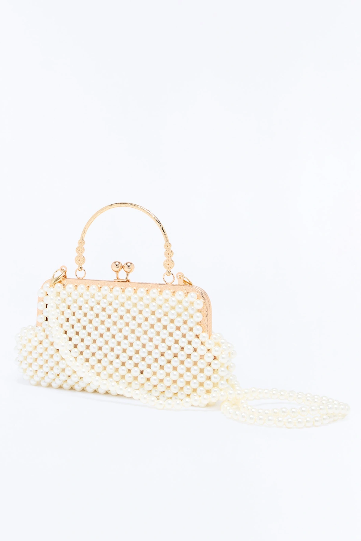 Pearls Club Beaded Satchel Handbag - White — Branco