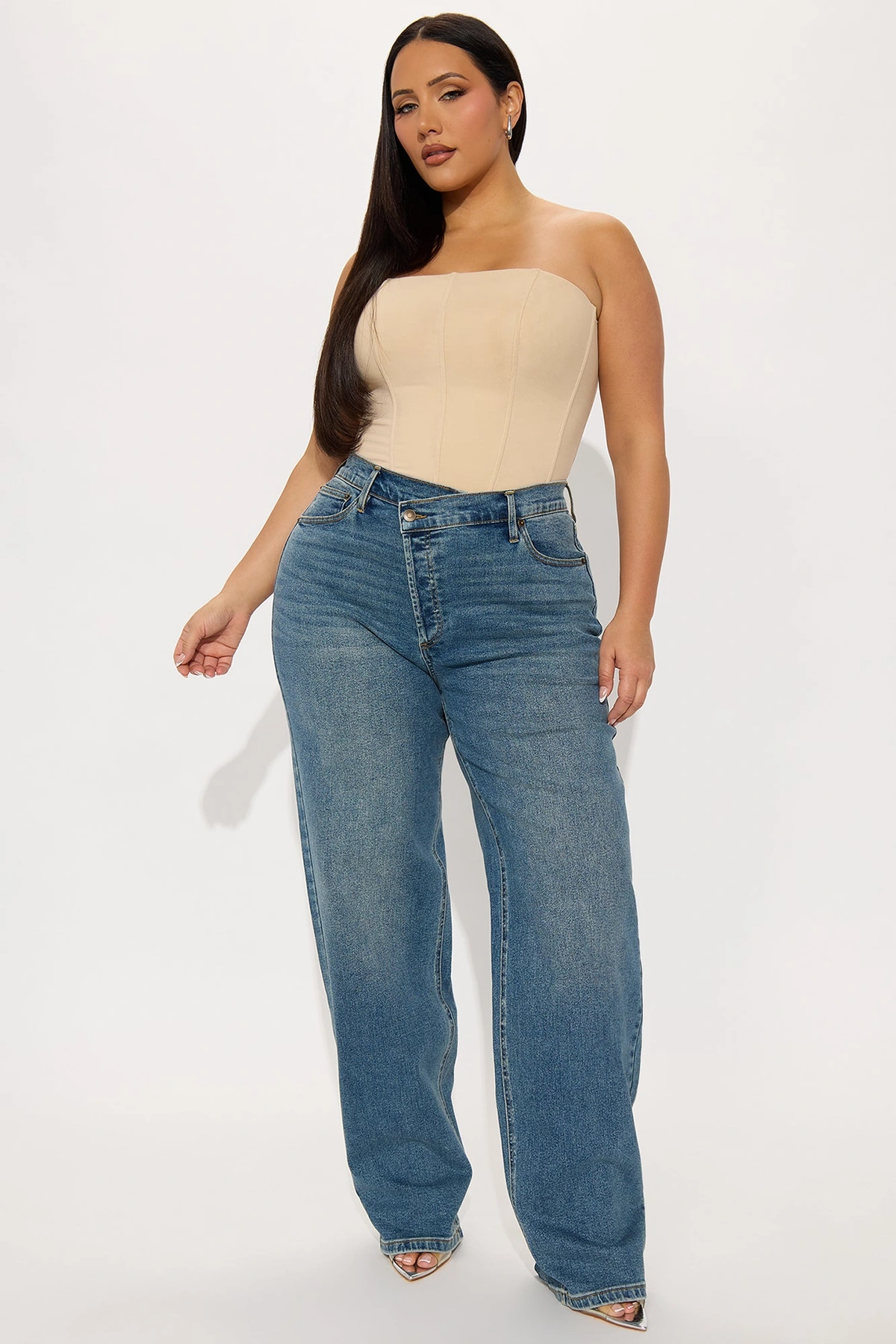 Tall In Sync Stretch Crossover Straight Leg Jeans - Dark Wash — Ganga de lavagem escura