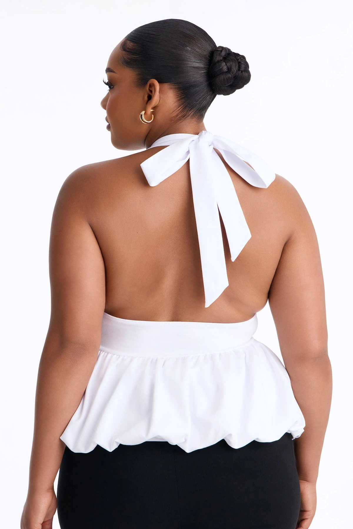 Girl Brunch Bubble Hem Halter Top - White — Branco
