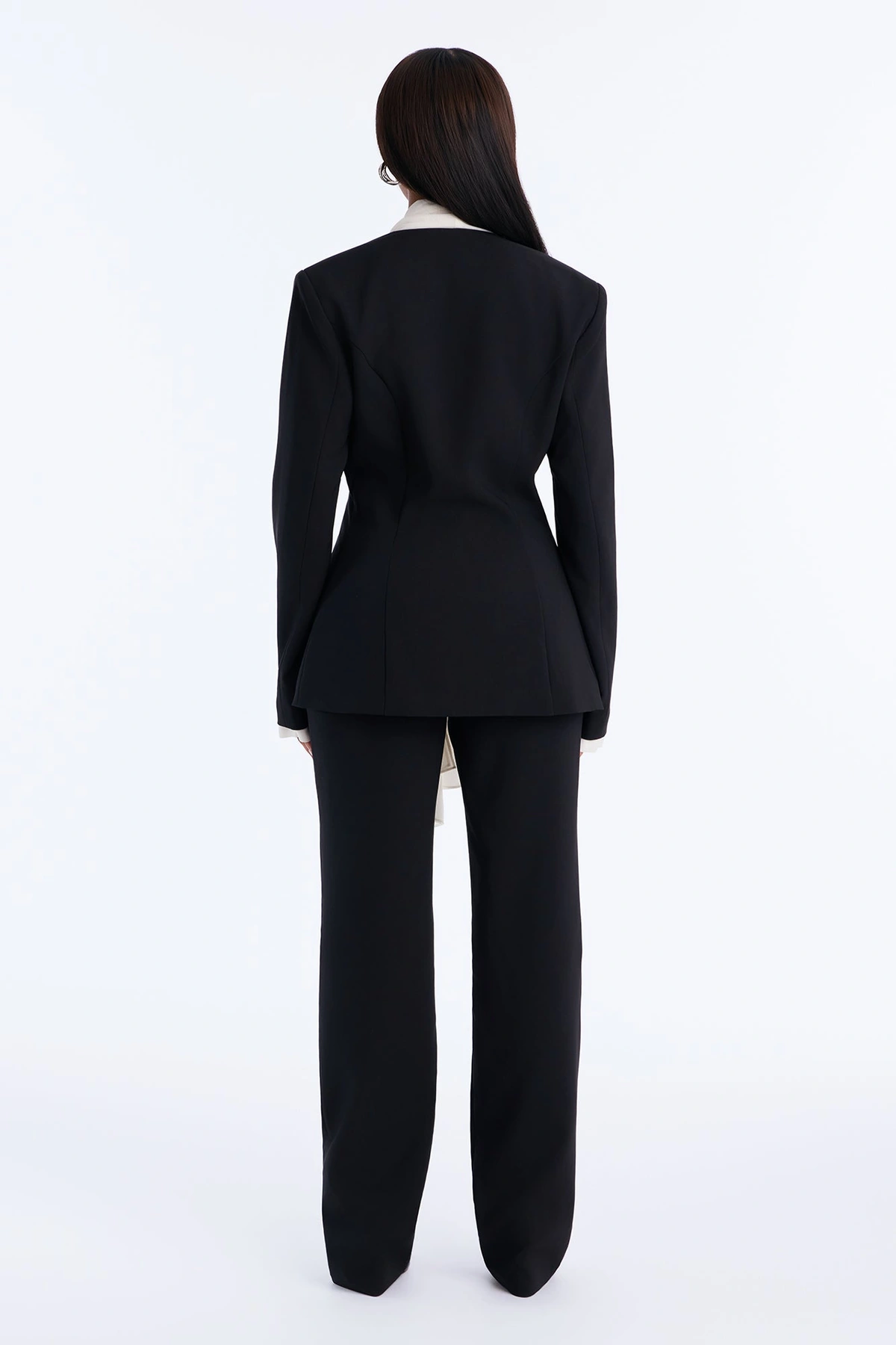Pia Draped Blazer Pant Set - Black — Preto