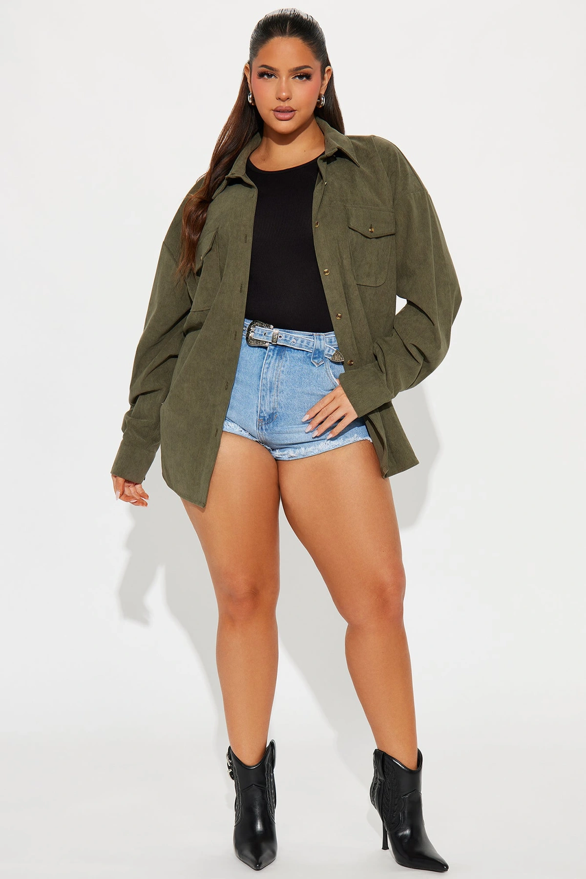 Fall Feeling Corduroy Shirt - Olive — Verde-azeitona