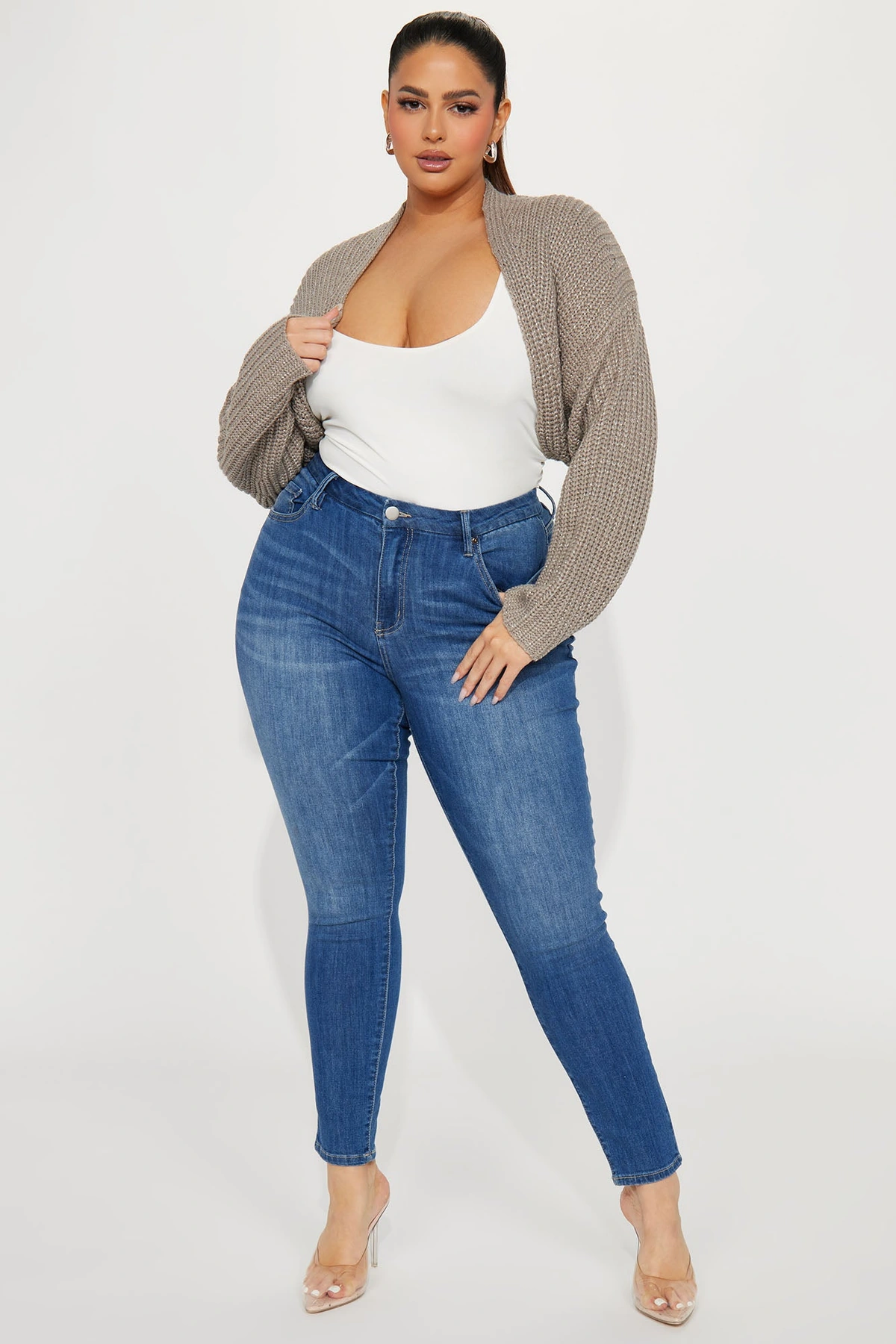 Cool Girl Mood Bolero Sweater - Taupe — Bege acinzentado