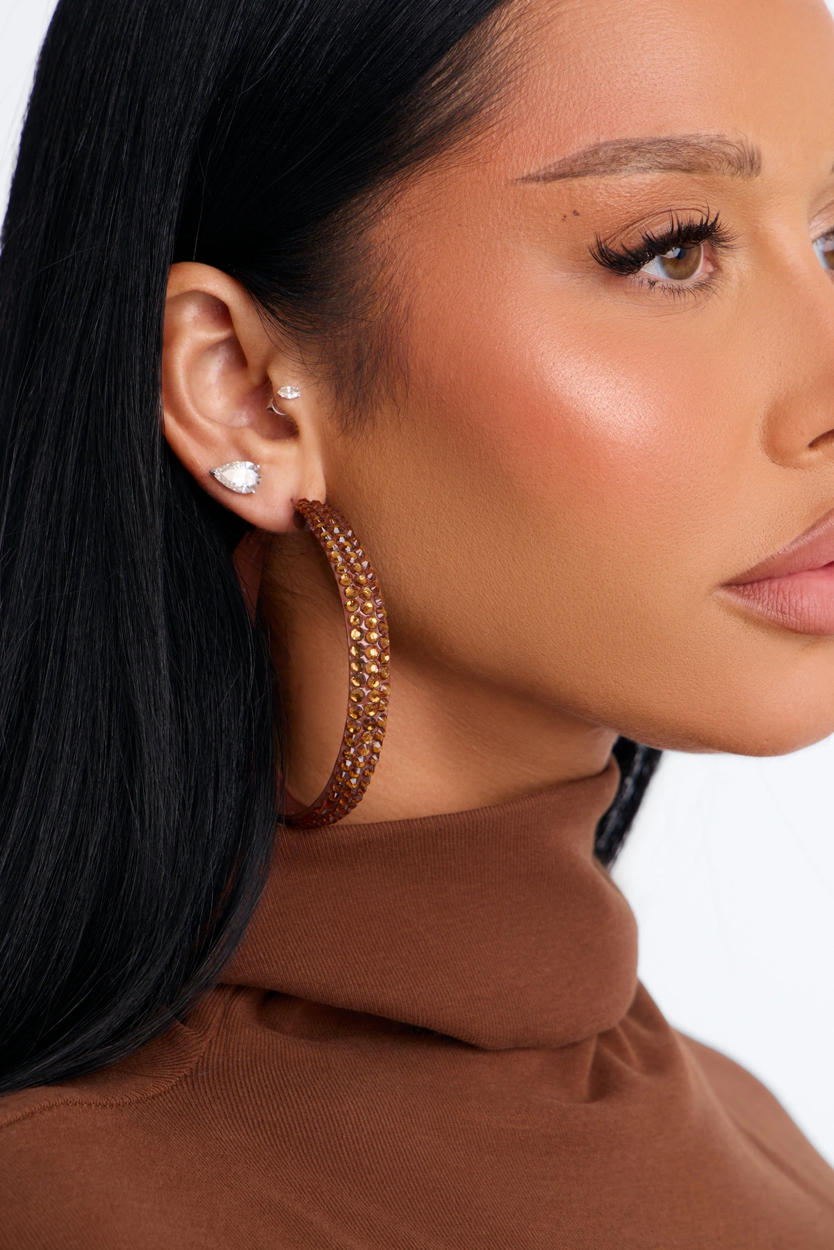Got Plans Tonight Hoop Earrings - Brown — Castanho