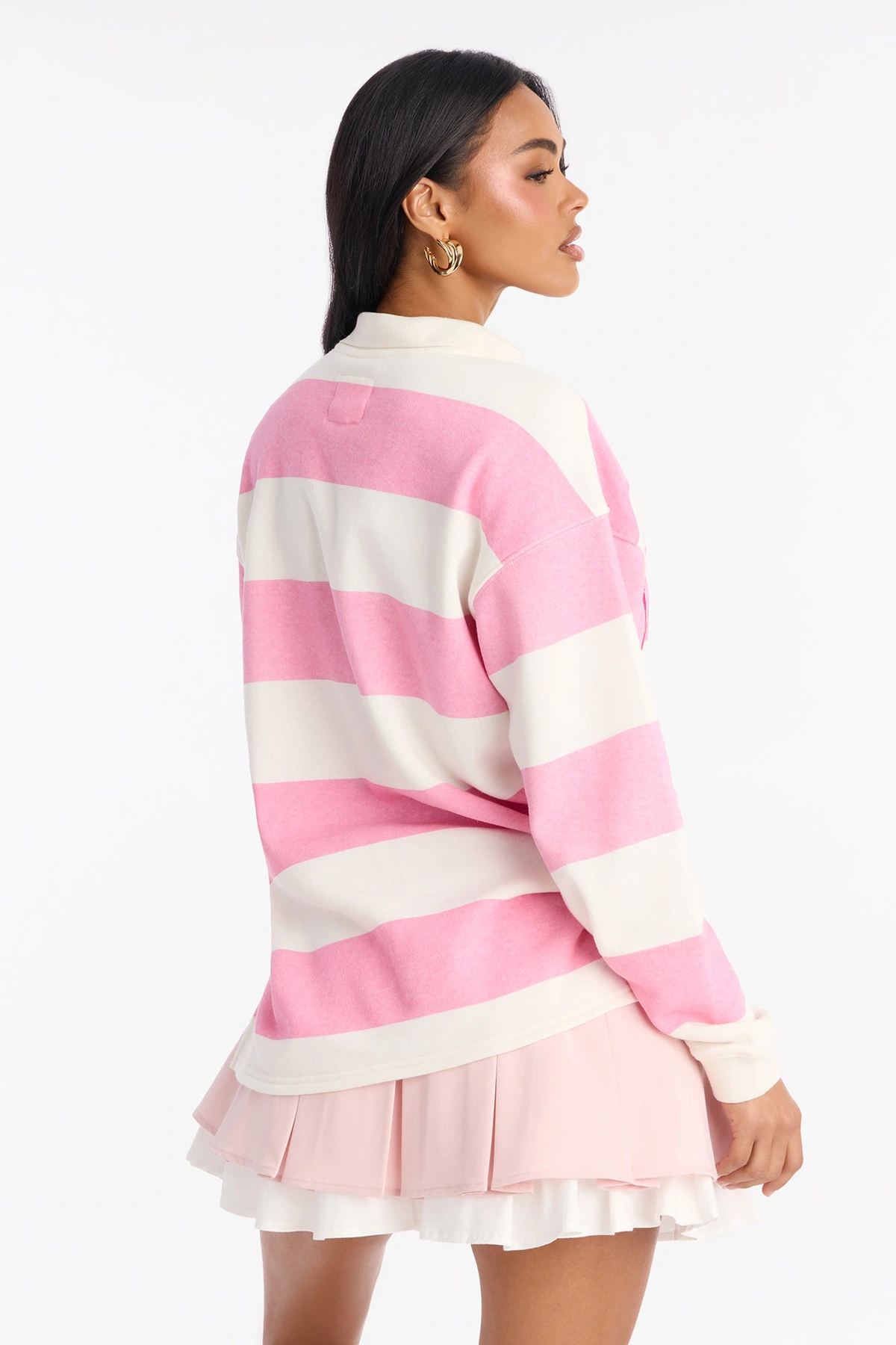 Varsity Striped Long Sleeve Polo - Pink — Rosa